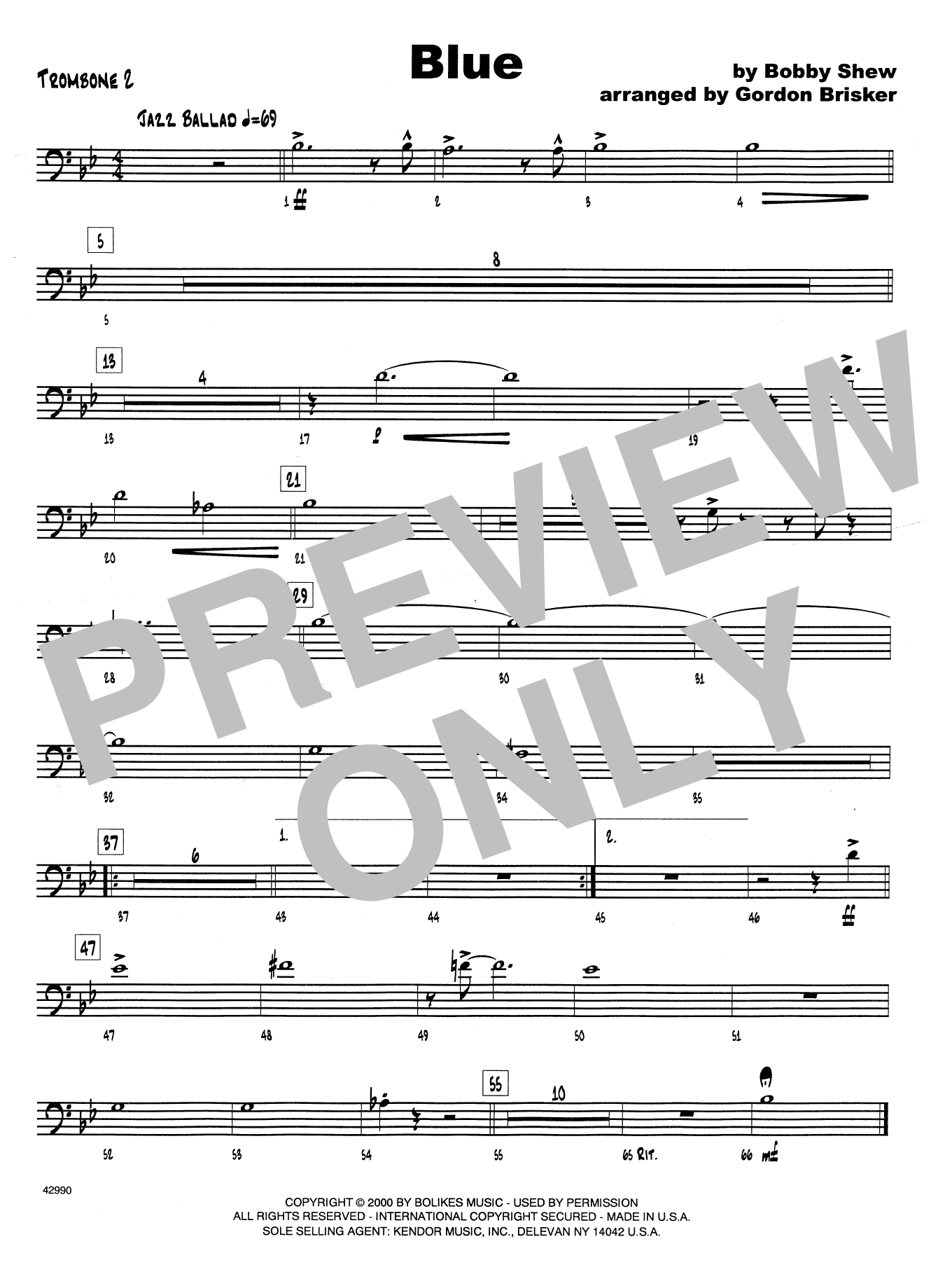 Download Bobby Shew Blue - 2nd Trombone Sheet Music