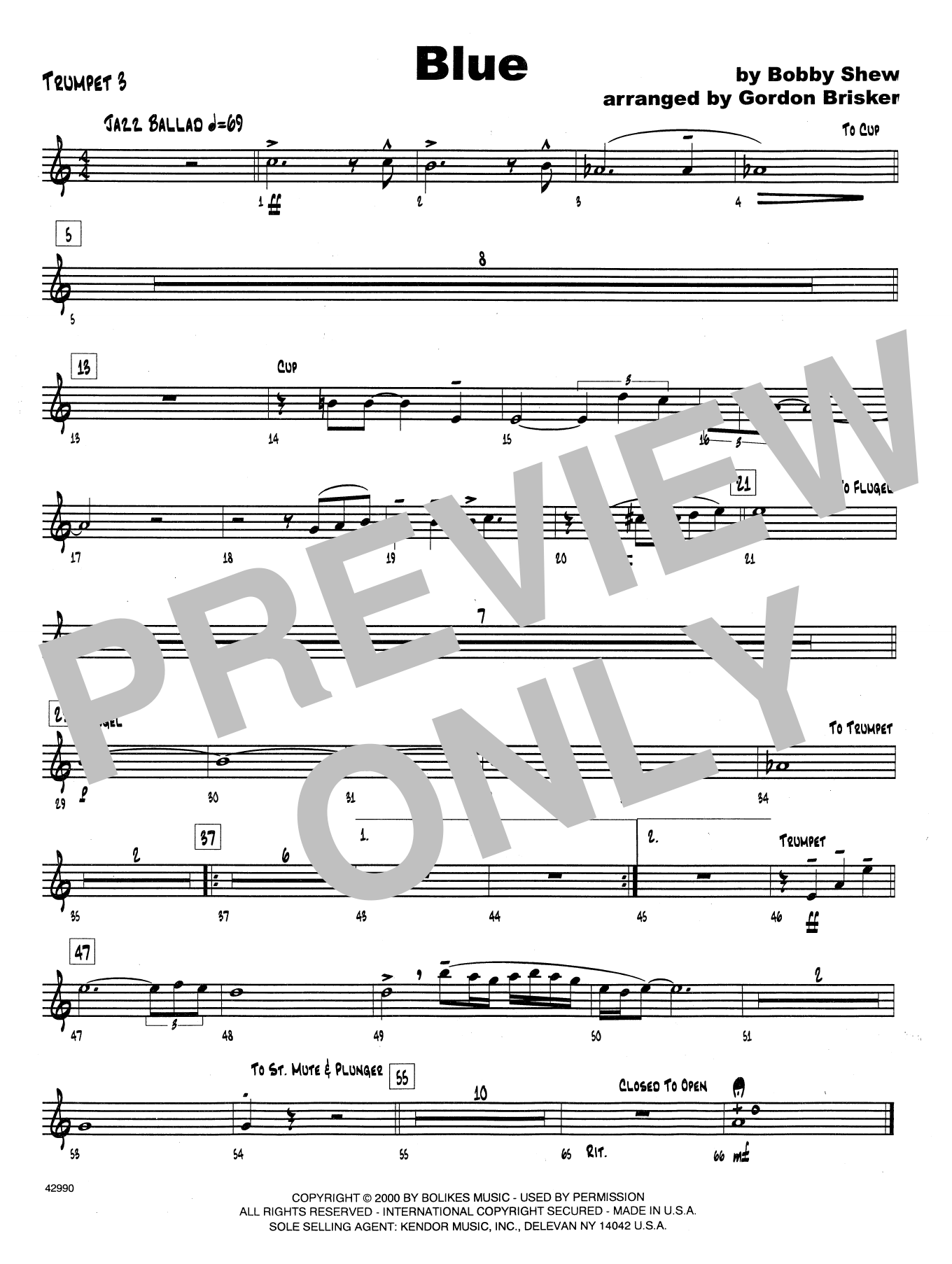 Download Bobby Shew Blue - 3rd Bb Trumpet Sheet Music