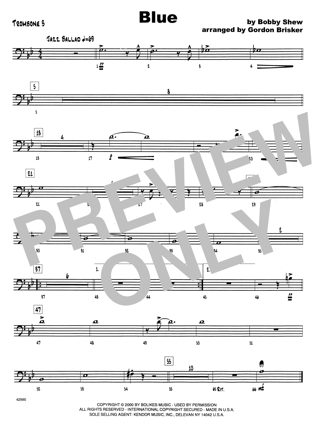 Download Bobby Shew Blue - 3rd Trombone Sheet Music