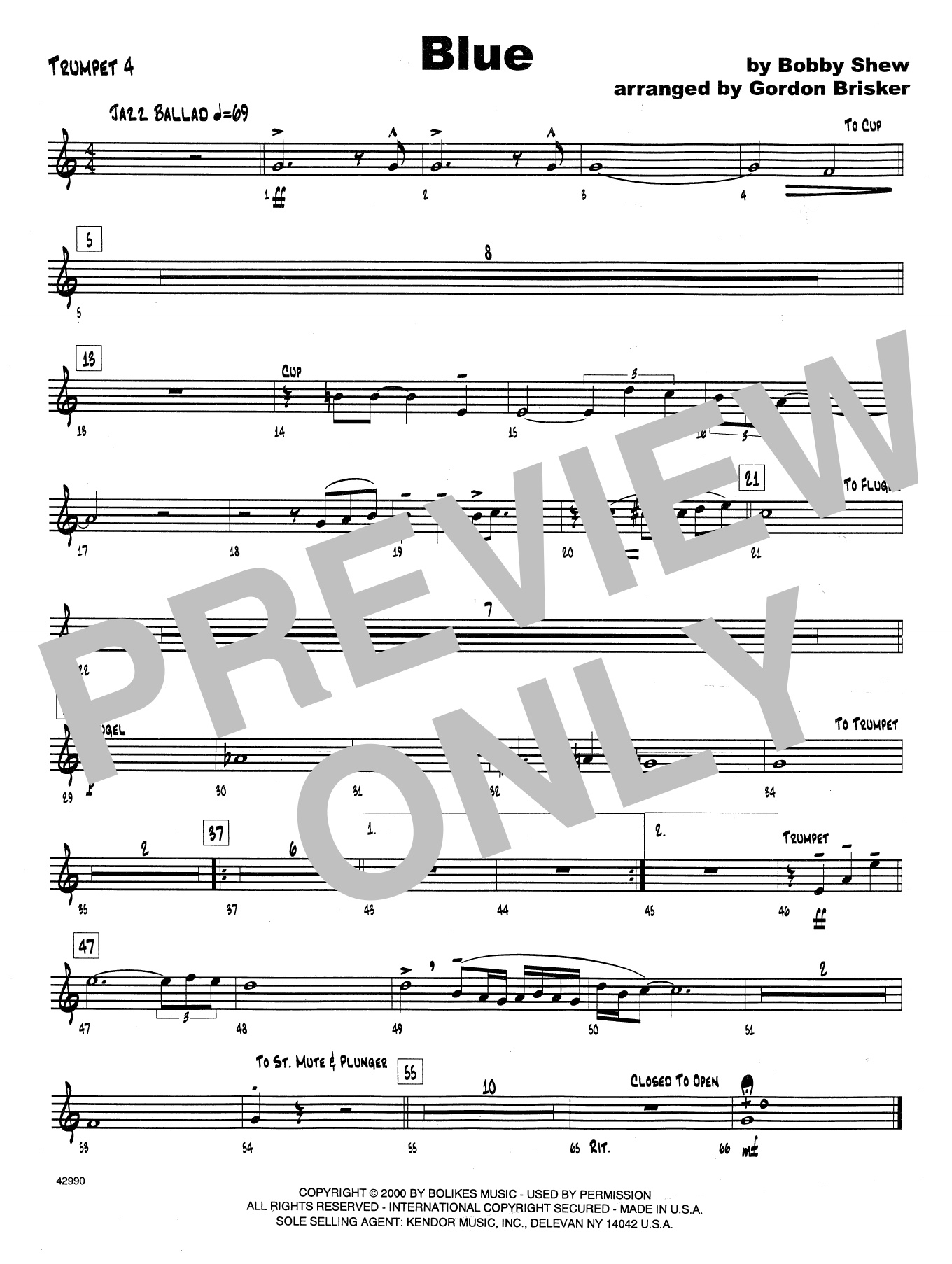 Download Bobby Shew Blue - 4th Bb Trumpet Sheet Music