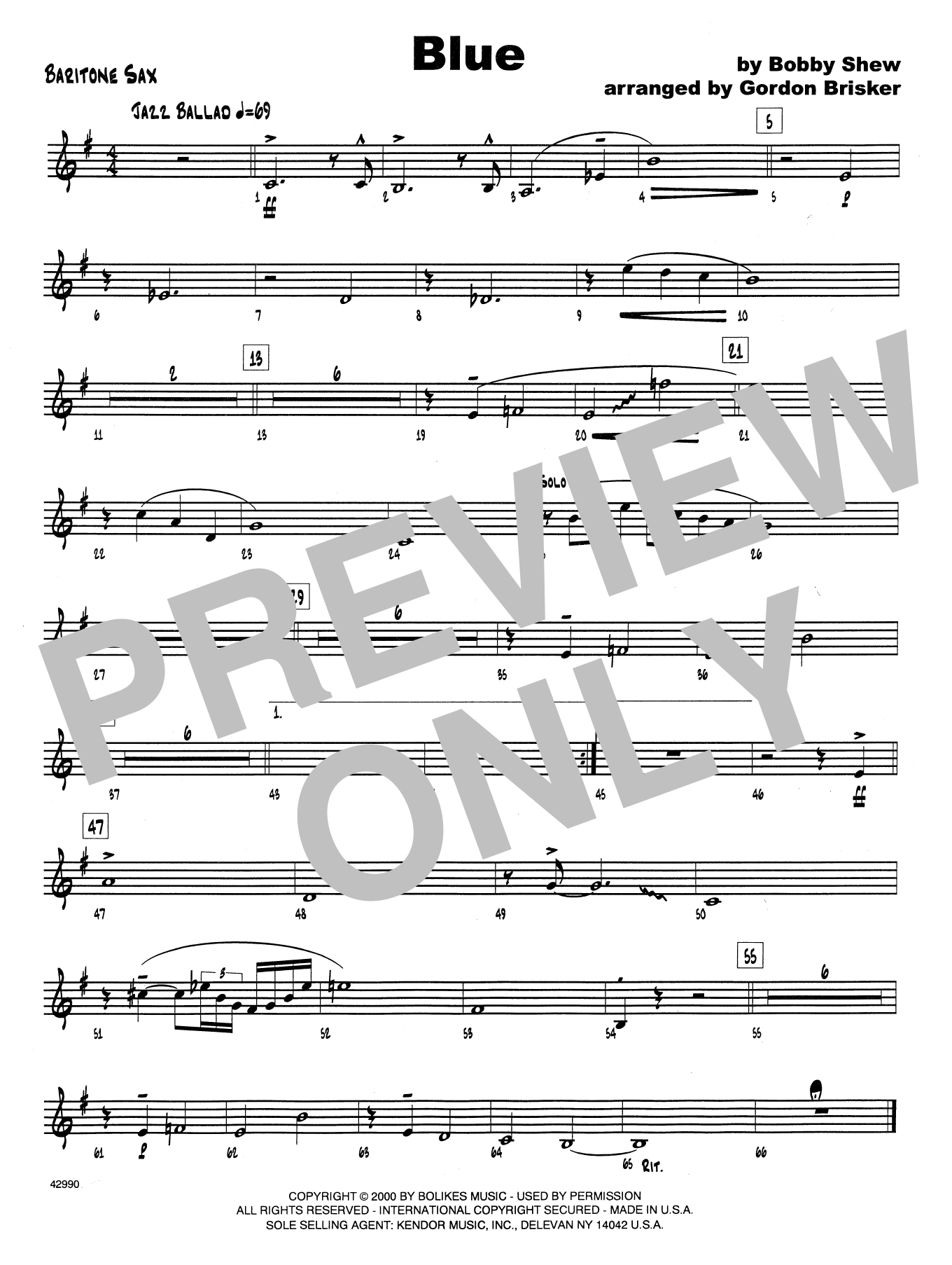 Download Bobby Shew Blue - Eb Baritone Saxophone Sheet Music