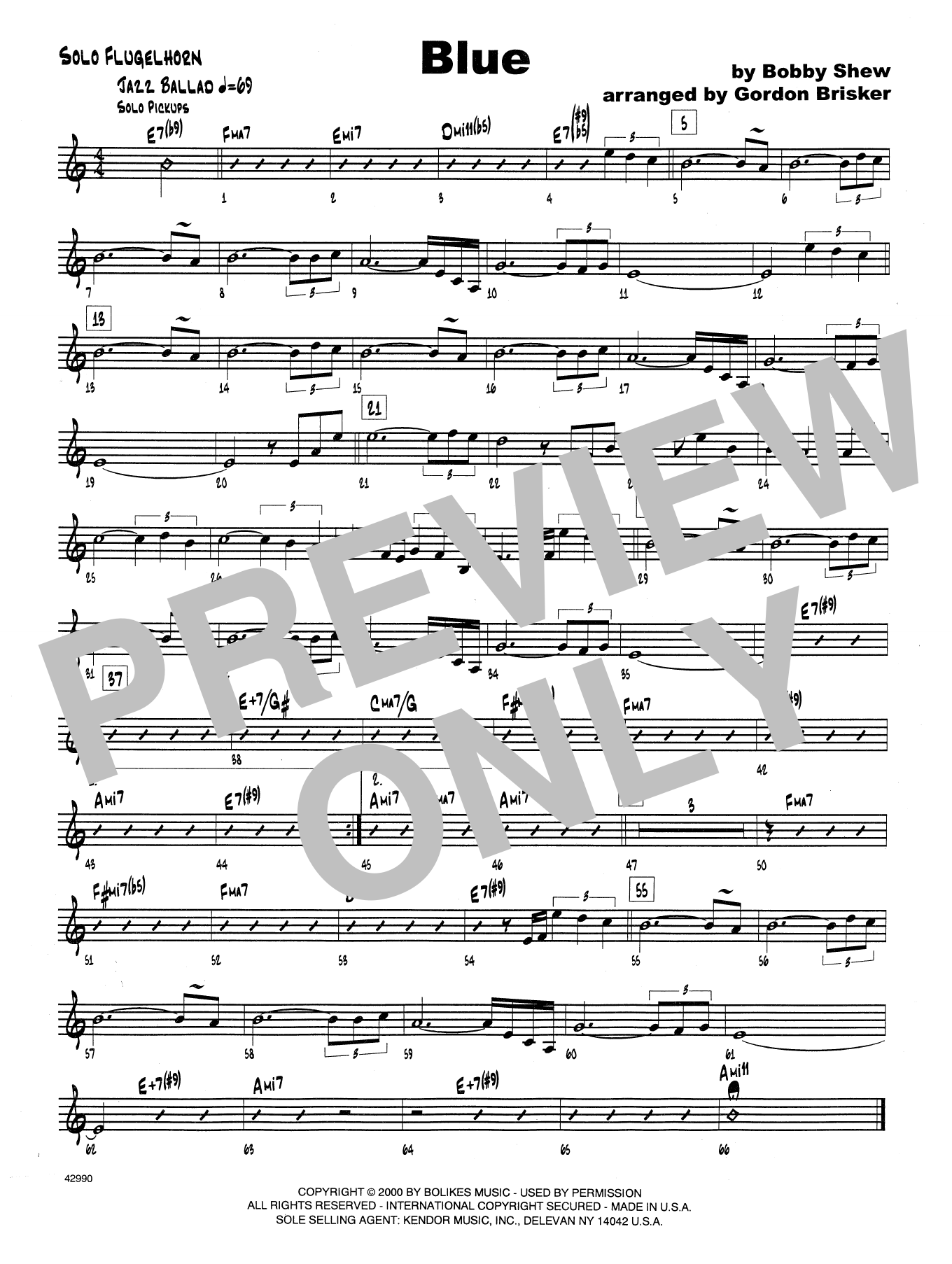 Download Bobby Shew Blue - Solo Bb Flugelhorn Sheet Music