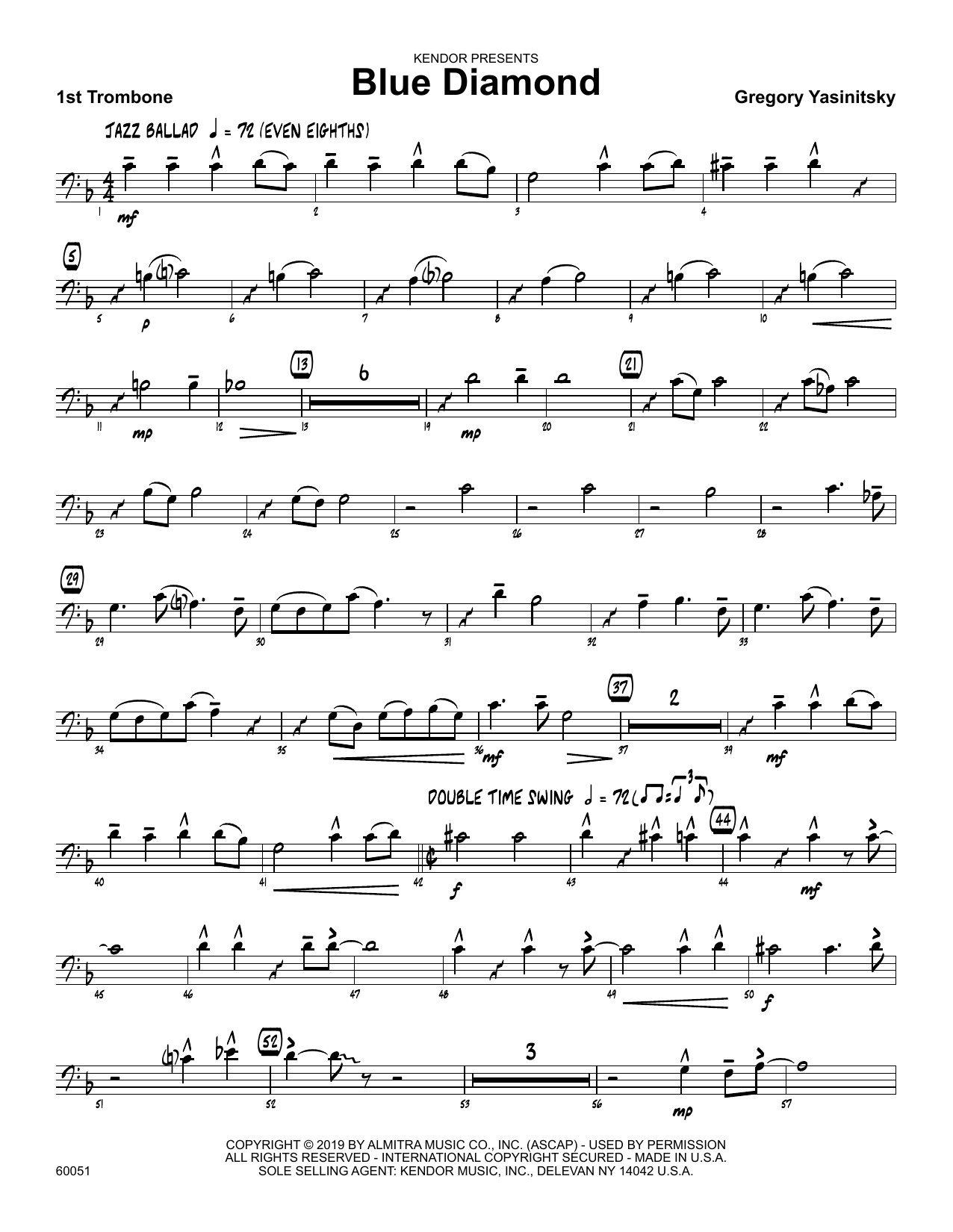 Download Gregory Yasinitsky Blue Diamond - 1st Trombone Sheet Music