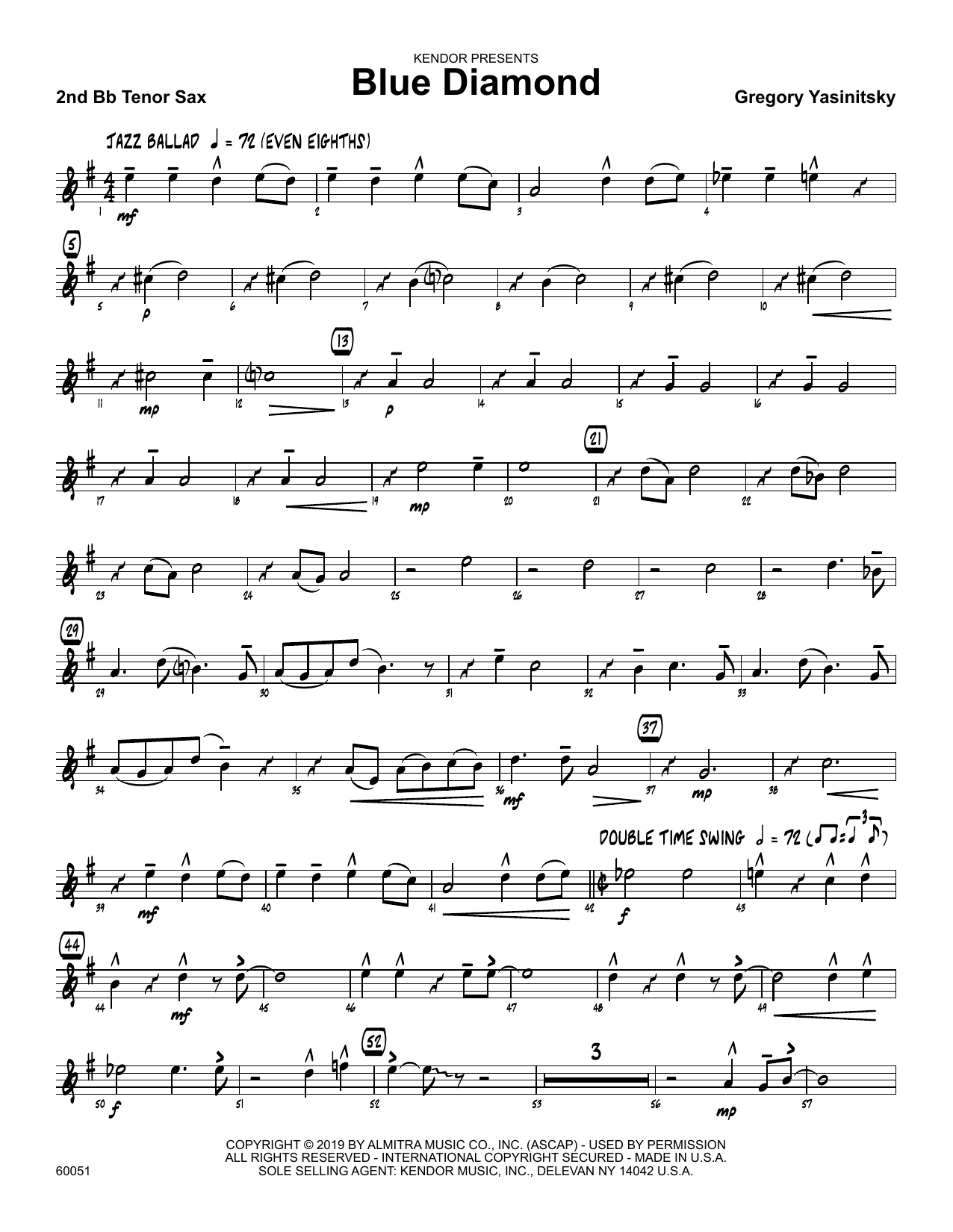 Download Gregory Yasinitsky Blue Diamond - 2nd Bb Tenor Saxophone Sheet Music