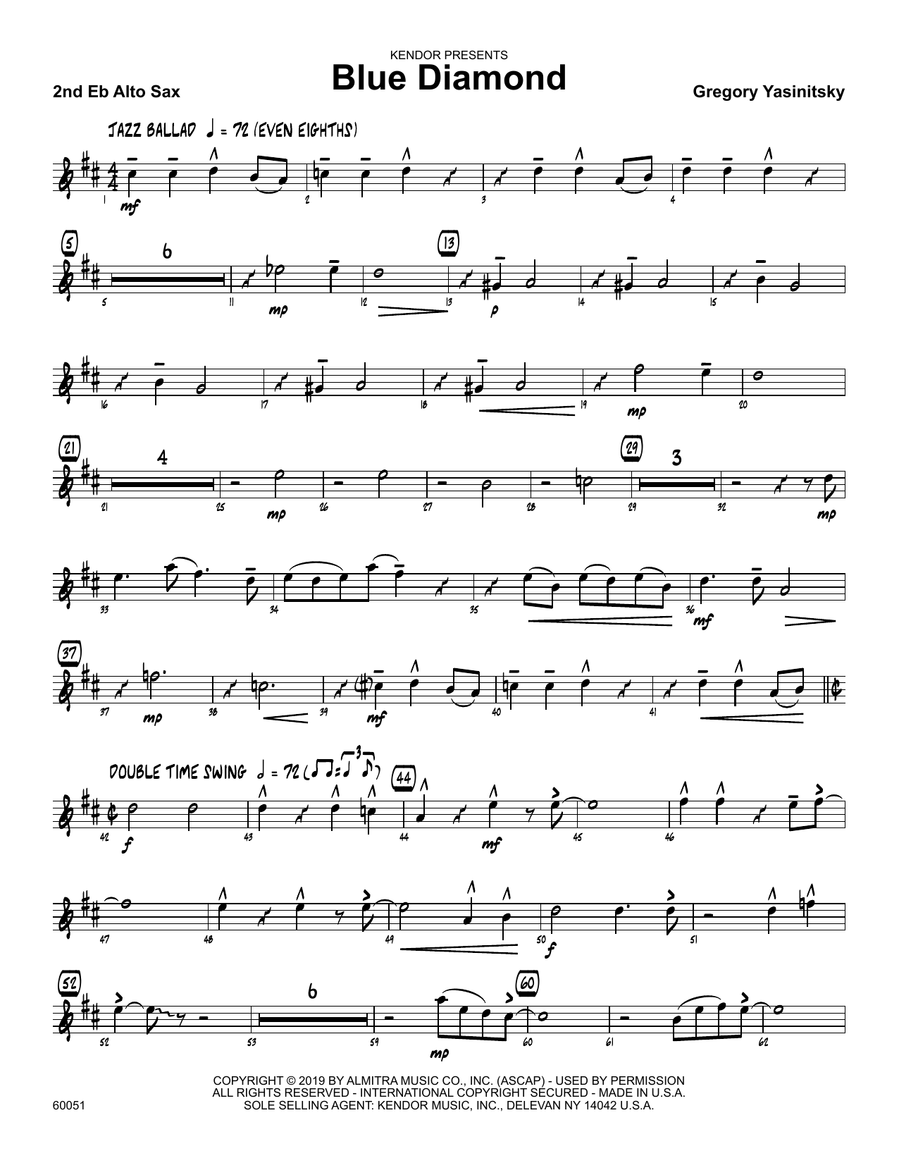 Download Gregory Yasinitsky Blue Diamond - 2nd Eb Alto Saxophone Sheet Music
