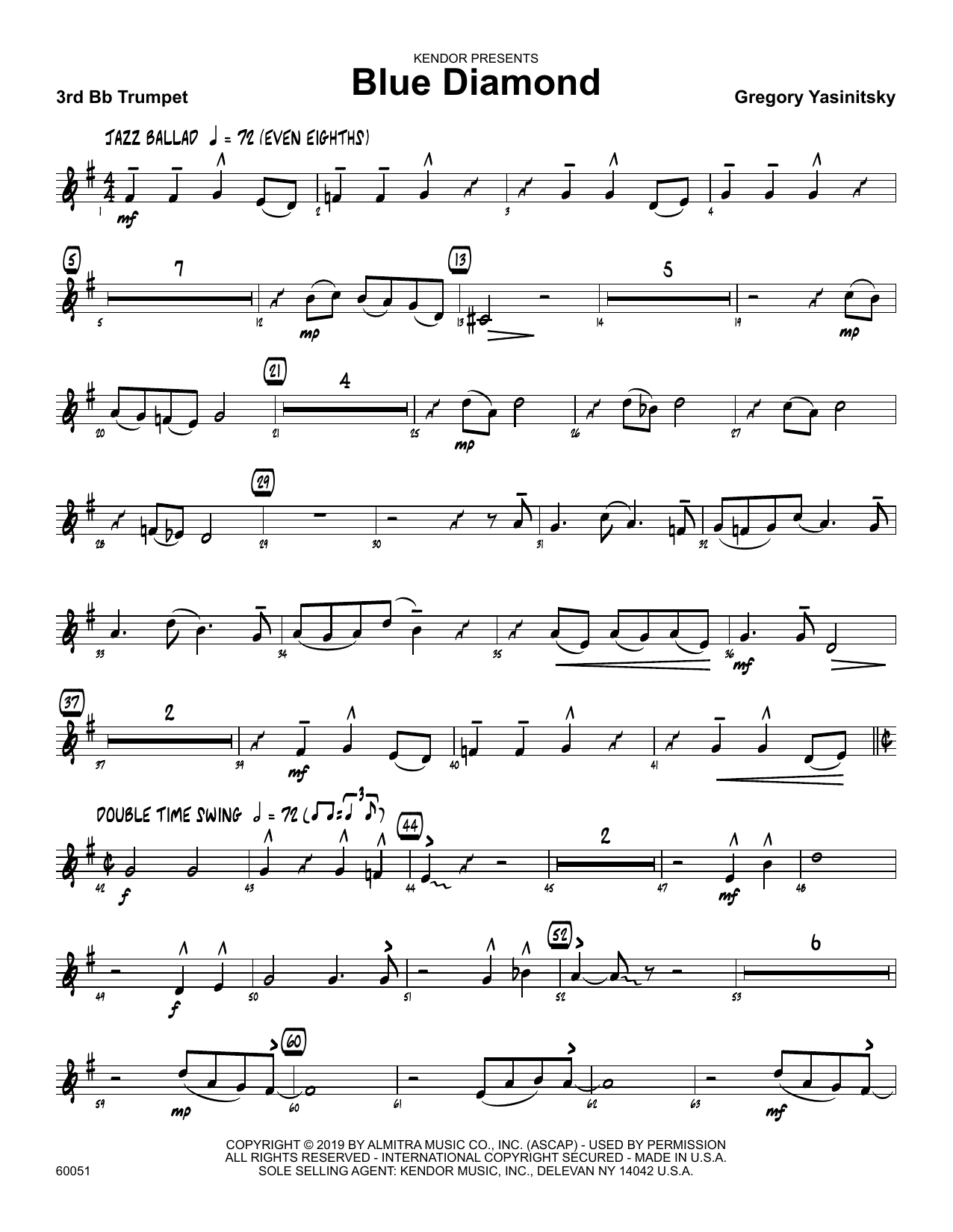 Download Gregory Yasinitsky Blue Diamond - 3rd Bb Trumpet Sheet Music