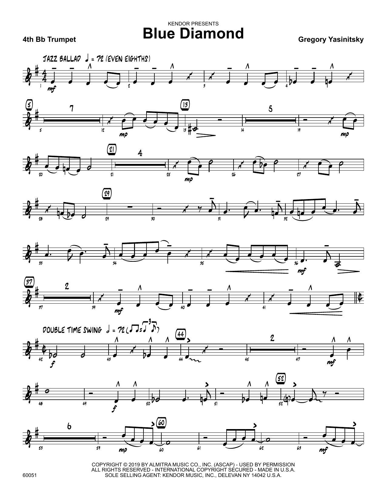 Download Gregory Yasinitsky Blue Diamond - 4th Bb Trumpet Sheet Music
