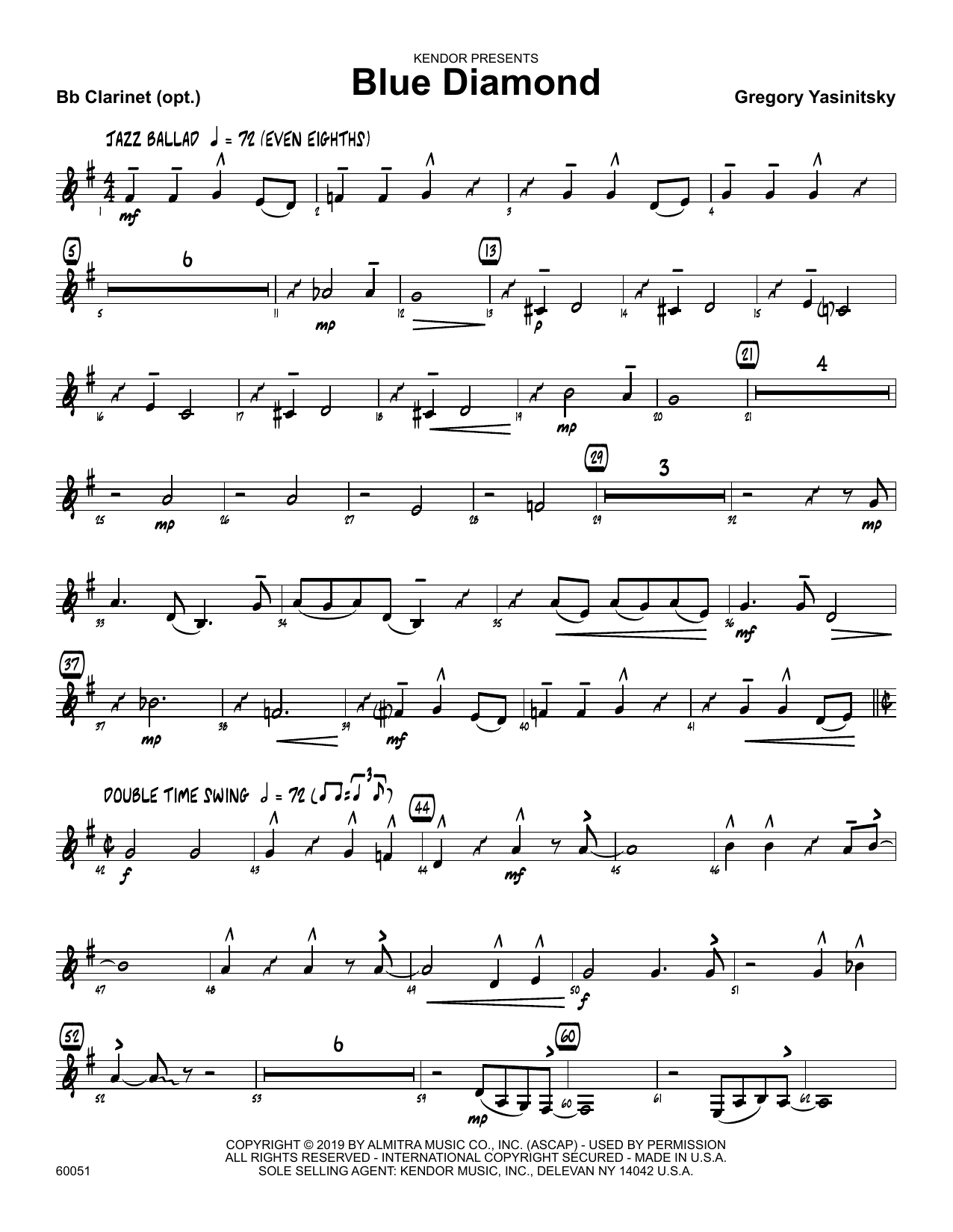 Download Gregory Yasinitsky Blue Diamond - Bb Clarinet Sheet Music