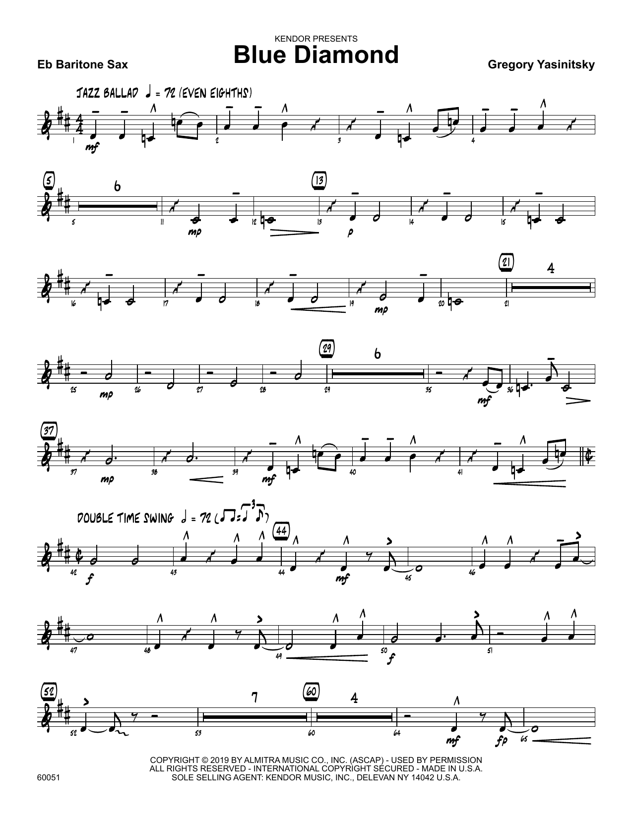 Download Gregory Yasinitsky Blue Diamond - Eb Baritone Saxophone Sheet Music