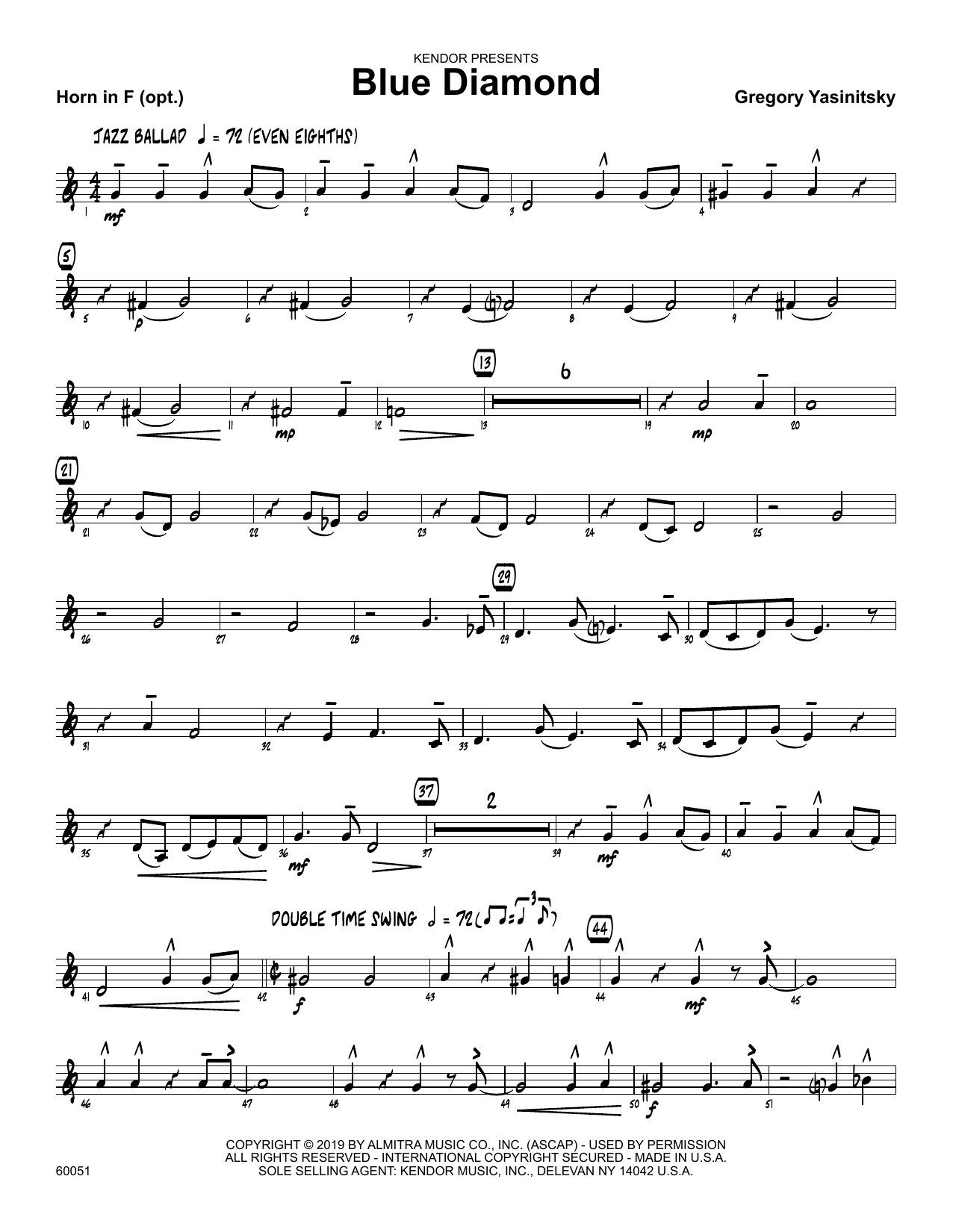 Download Gregory Yasinitsky Blue Diamond - Horn in F Sheet Music