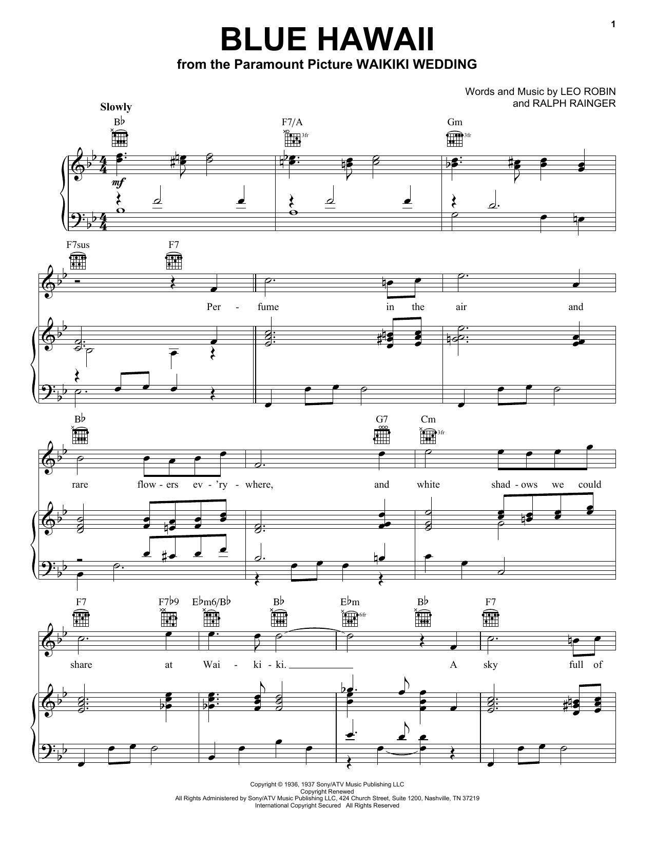 Billy Vaughn Blue Hawaii sheet music notes printable PDF score