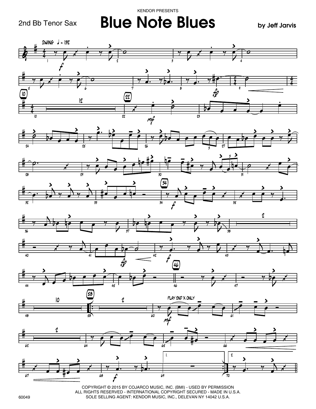 Download Jeff Jarvis Blue Note Blues - 2nd Bb Tenor Saxophon Sheet Music