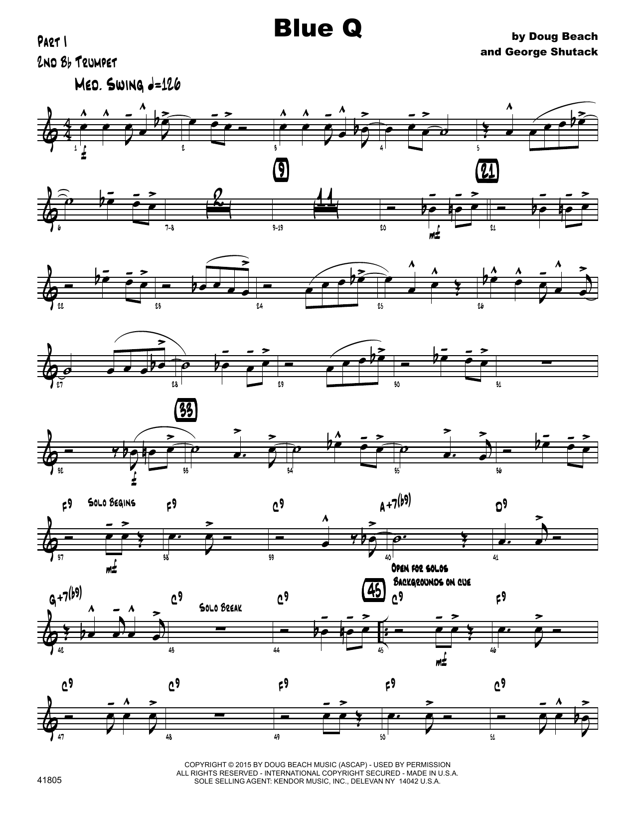 Download Doug Beach Blue Q - 2nd Bb Trumpet Sheet Music
