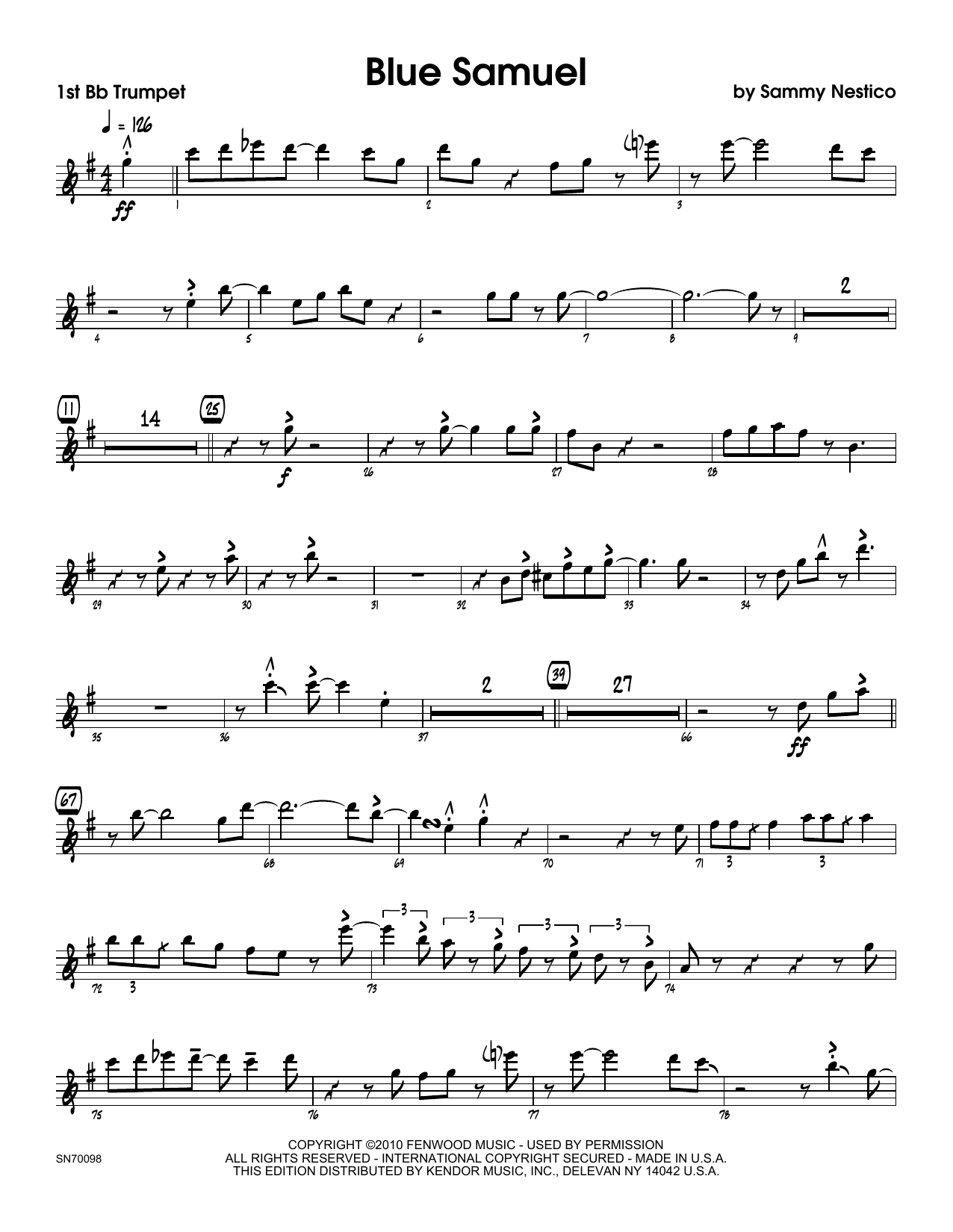 Download Sammy Nestico Blue Samuel - 1st Bb Trumpet Sheet Music
