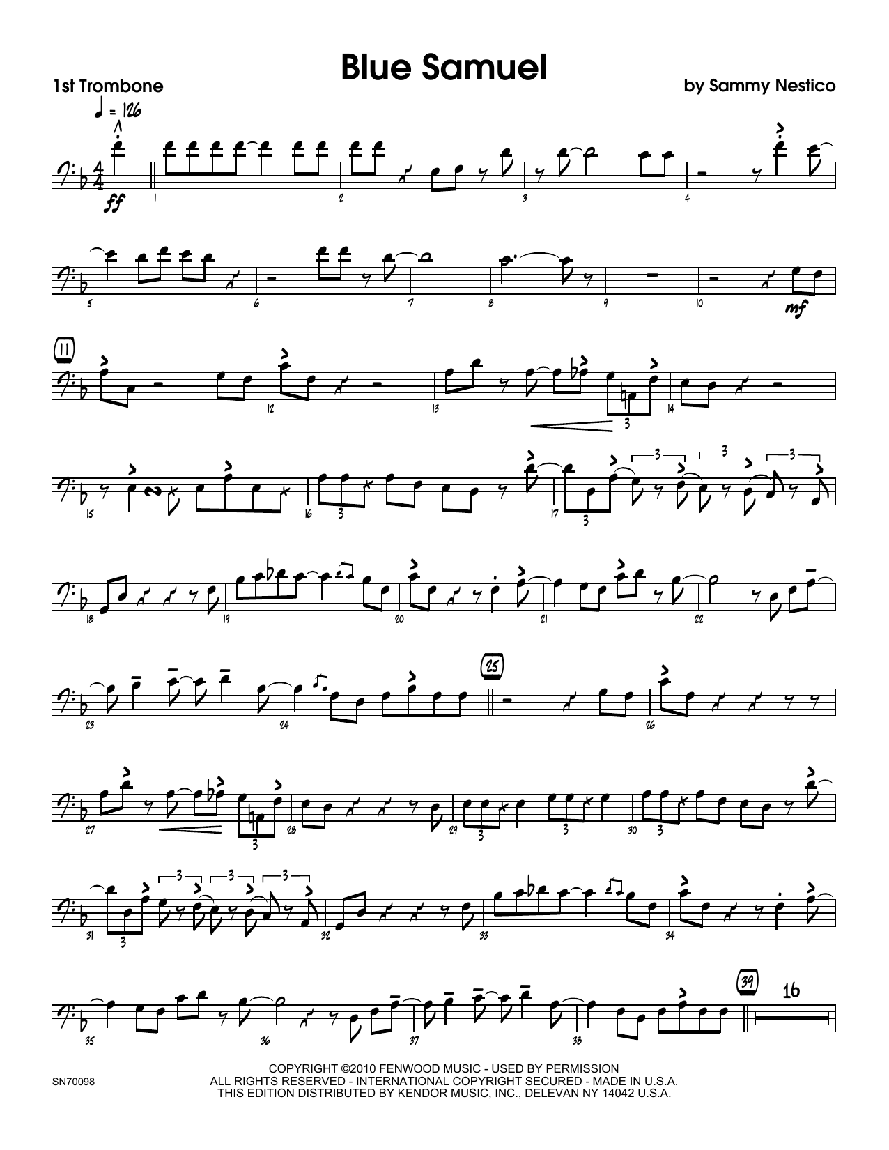 Download Sammy Nestico Blue Samuel - 1st Trombone Sheet Music