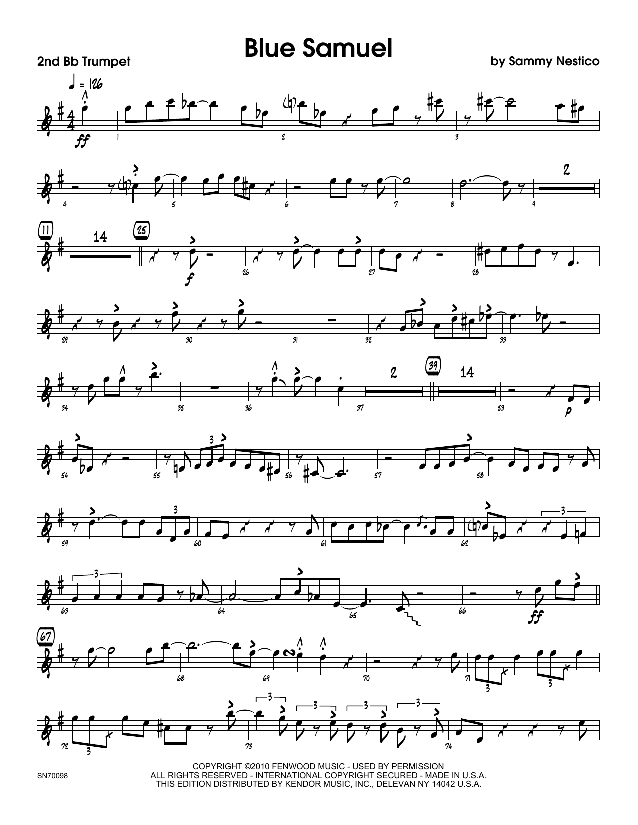 Download Sammy Nestico Blue Samuel - 2nd Bb Trumpet Sheet Music