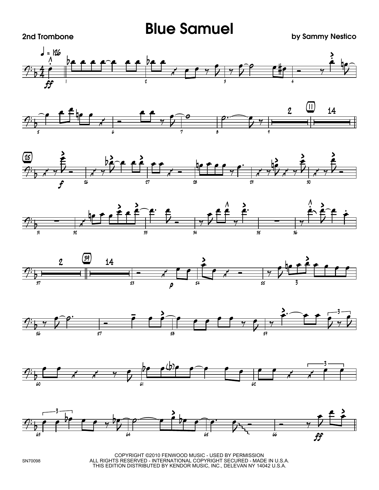 Download Sammy Nestico Blue Samuel - 2nd Trombone Sheet Music