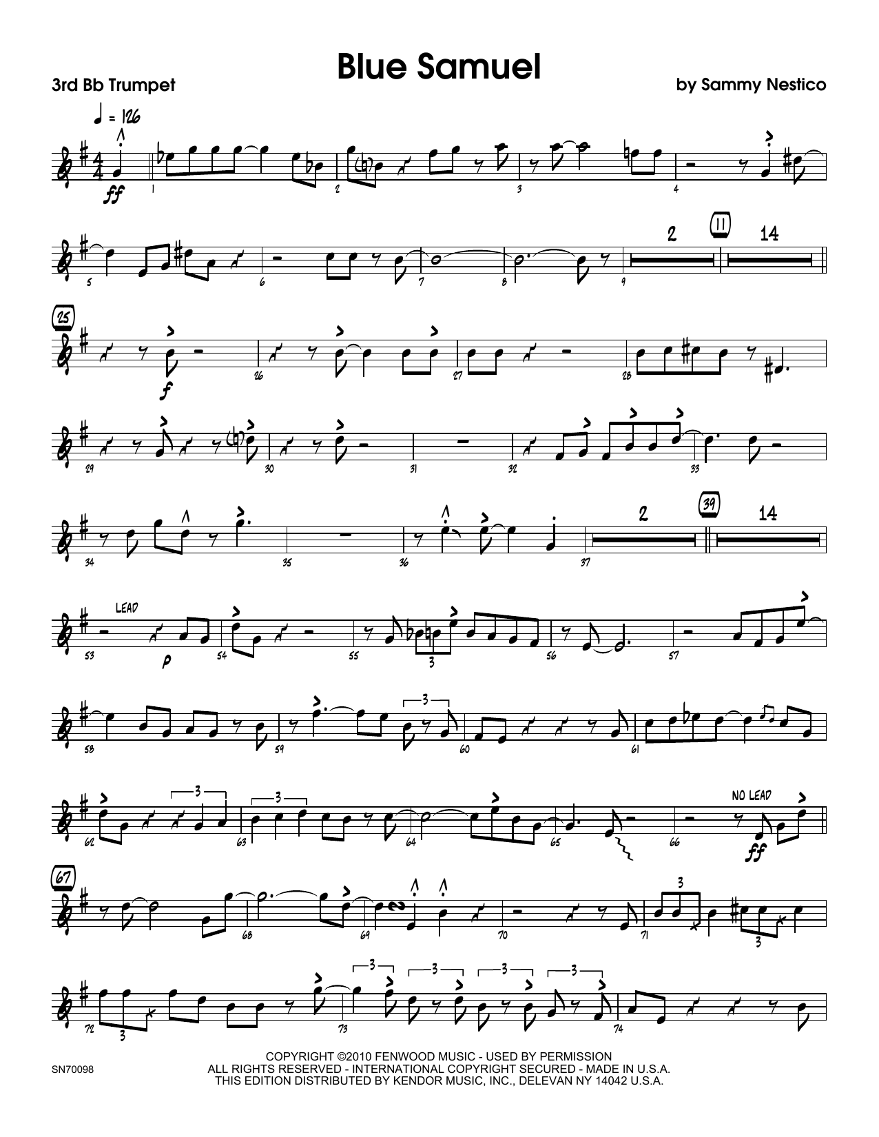 Download Sammy Nestico Blue Samuel - 3rd Bb Trumpet Sheet Music