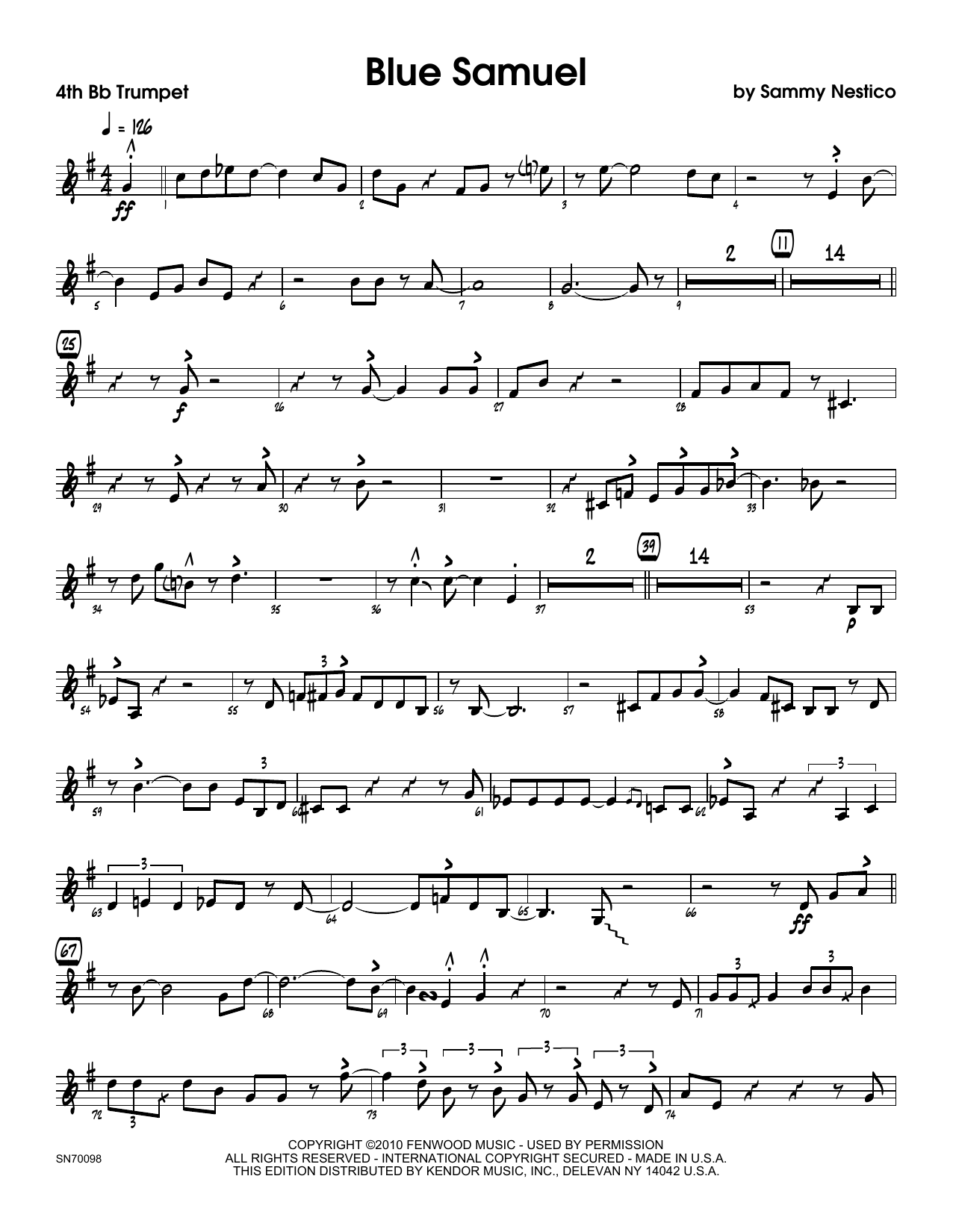 Download Sammy Nestico Blue Samuel - 4th Bb Trumpet Sheet Music