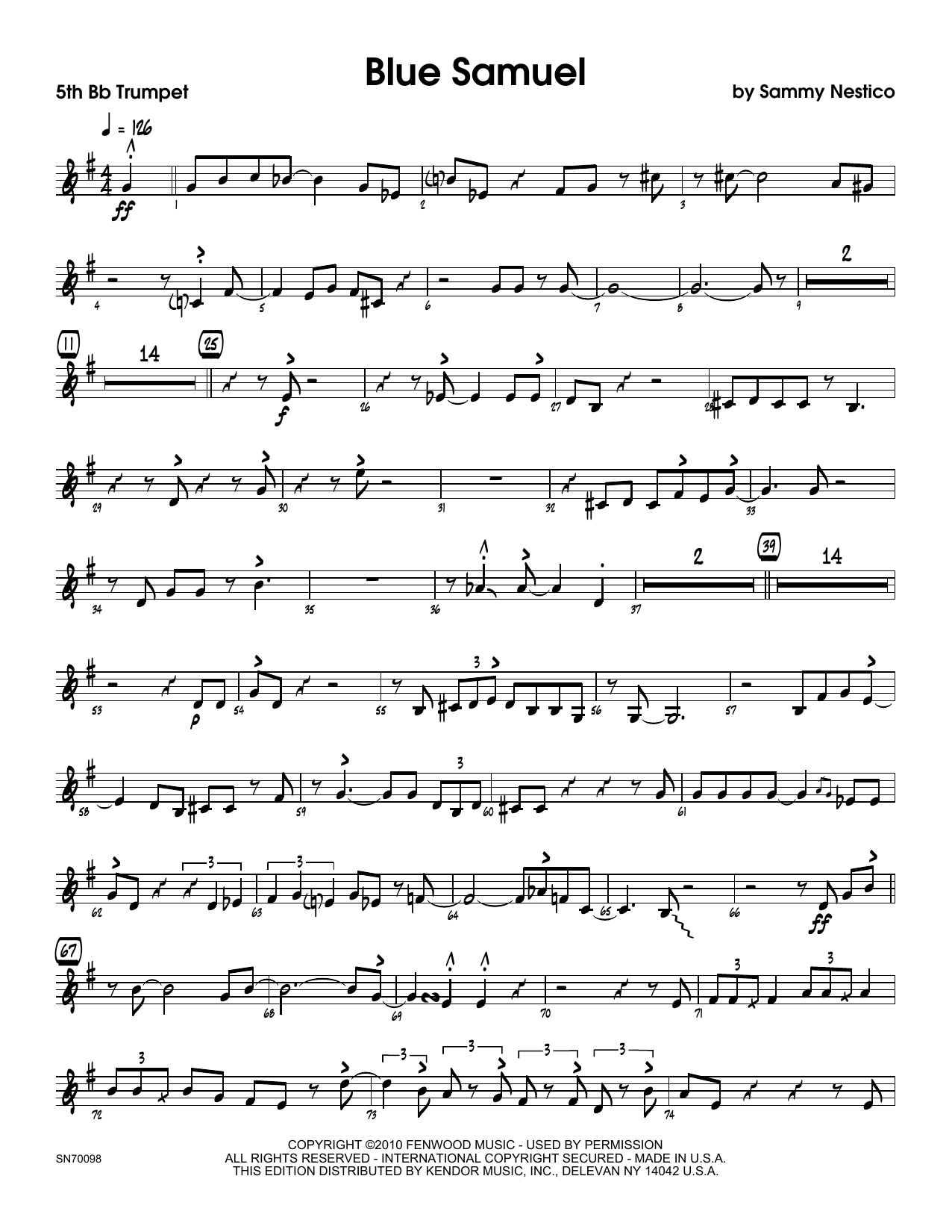 Download Sammy Nestico Blue Samuel - 5th Bb Trumpet Sheet Music