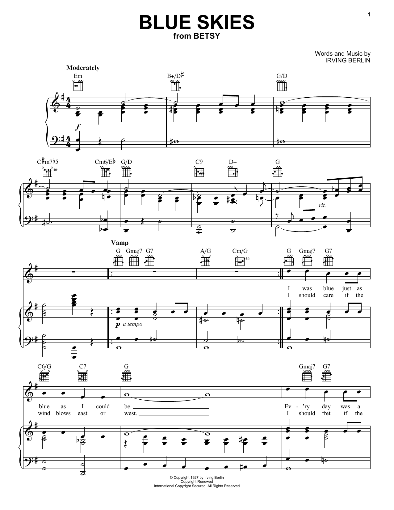 Frank Sinatra Blue Skies sheet music notes printable PDF score