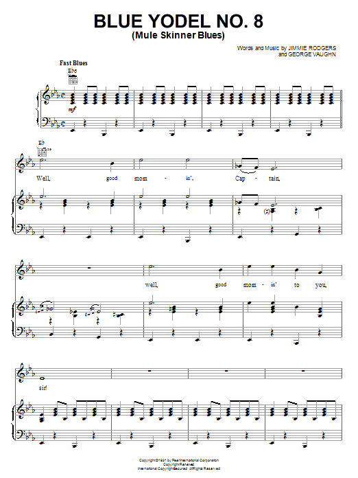 Jimmie Rodgers Blue Yodel No. 8 (Mule Skinner Blues) sheet music notes printable PDF score