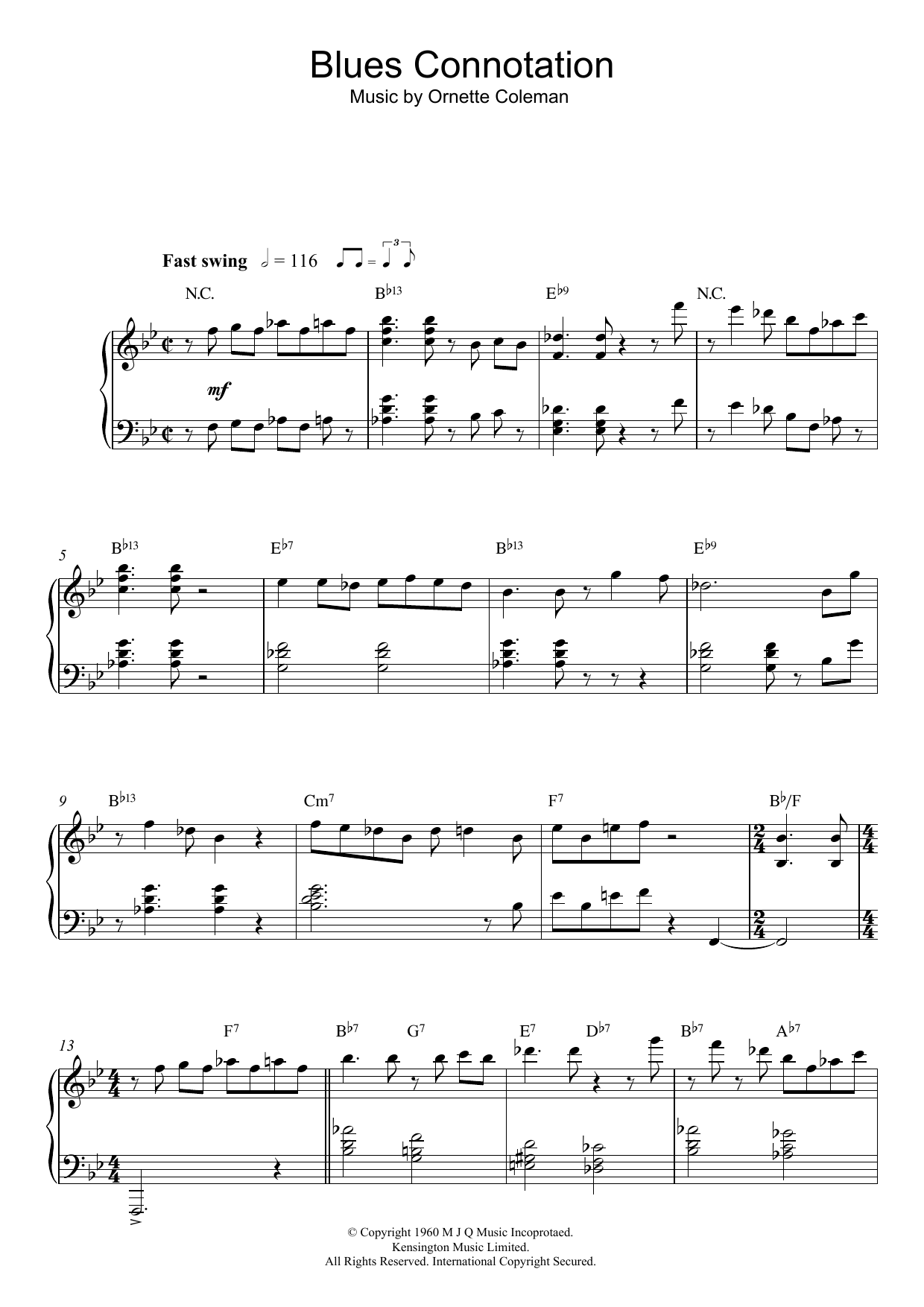 Download Ornette Coleman Blues Connotation Sheet Music
