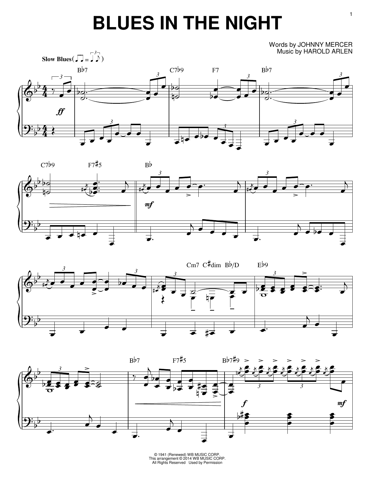 Download Johnny Mercer Blues In The Night [Jazz version] (arr. Sheet Music