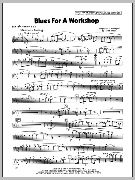 Download Thad Jones Blues For A Workshop - 1st Bb Tenor Sax Sheet Music