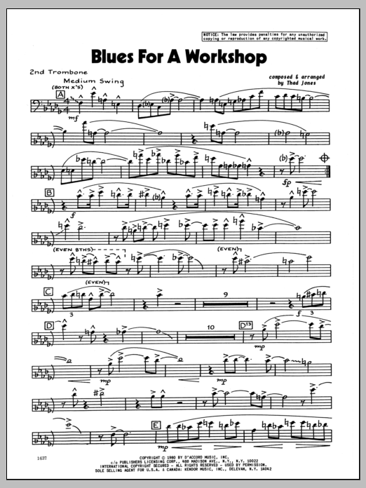 Download Thad Jones Blues For A Workshop - 2nd Trombone Sheet Music