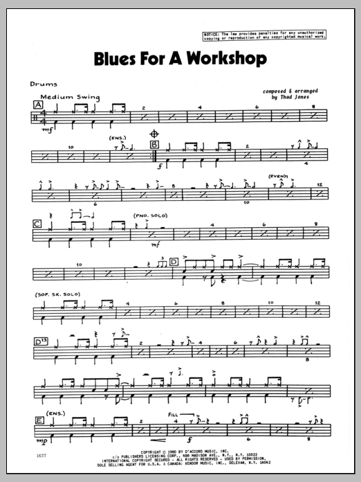 Download Thad Jones Blues For A Workshop - Drums Sheet Music