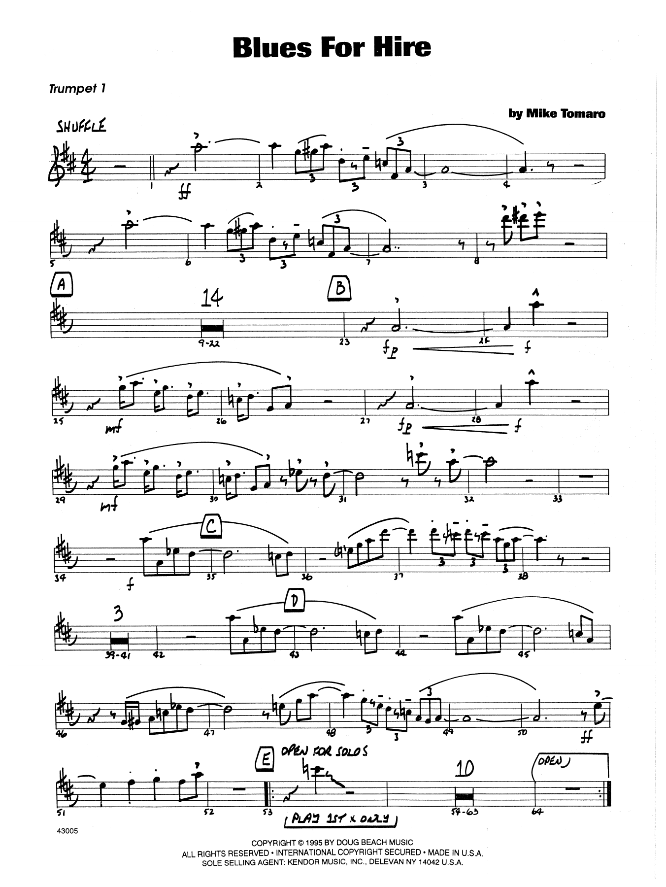 Download Mike Tomaro Blues For Hire - 1st Bb Trumpet Sheet Music