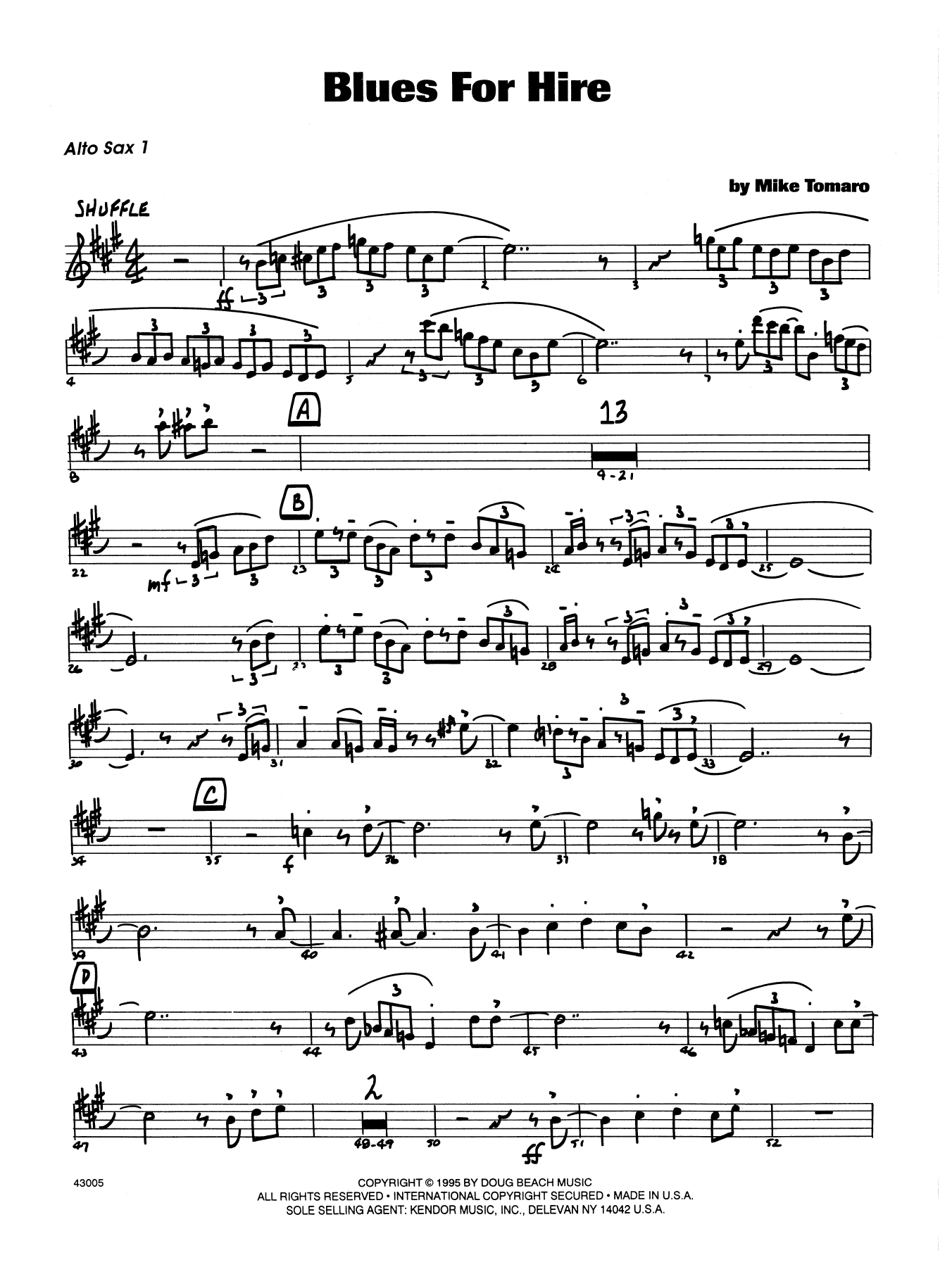 Download Mike Tomaro Blues For Hire - 1st Eb Alto Saxophone Sheet Music
