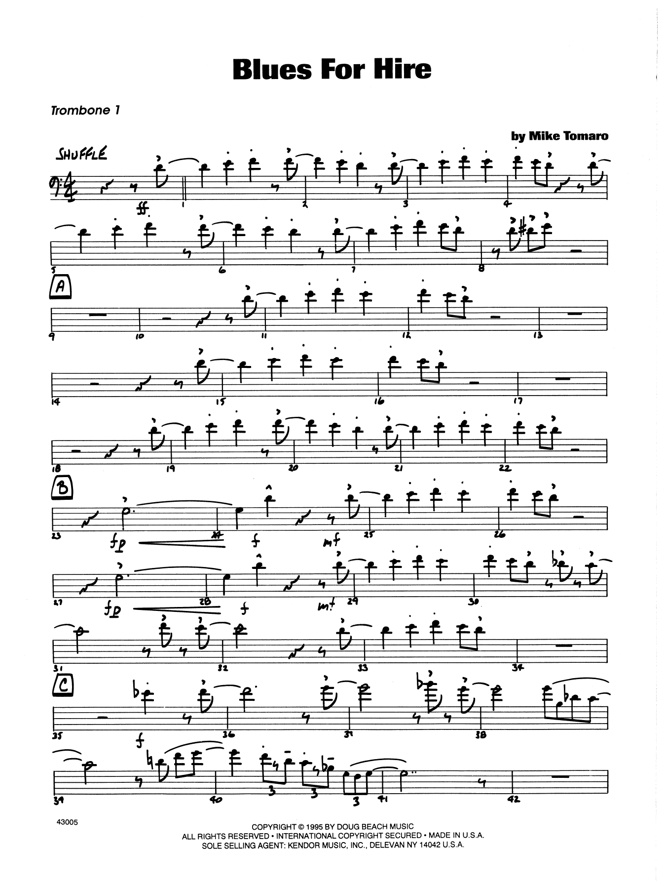 Download Mike Tomaro Blues For Hire - 1st Trombone Sheet Music