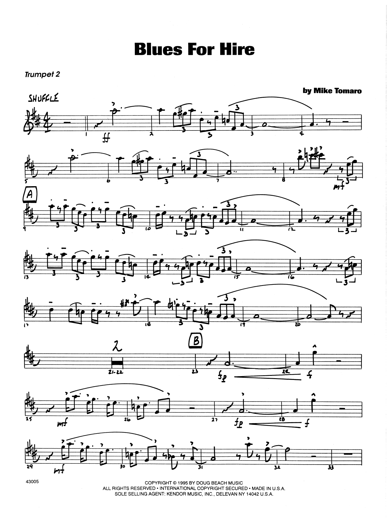 Download Mike Tomaro Blues For Hire - 2nd Bb Trumpet Sheet Music