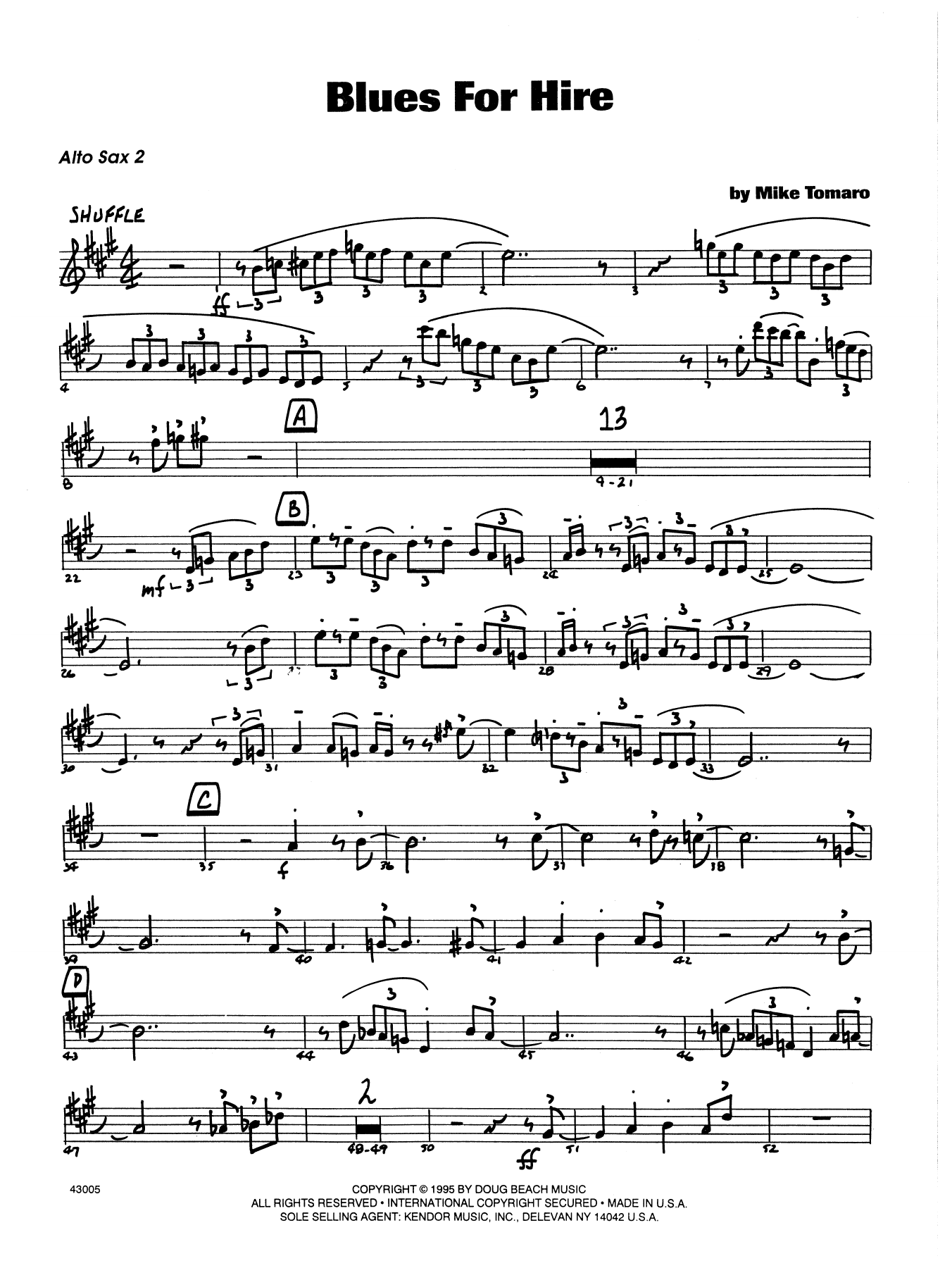 Download Mike Tomaro Blues For Hire - 2nd Eb Alto Saxophone Sheet Music