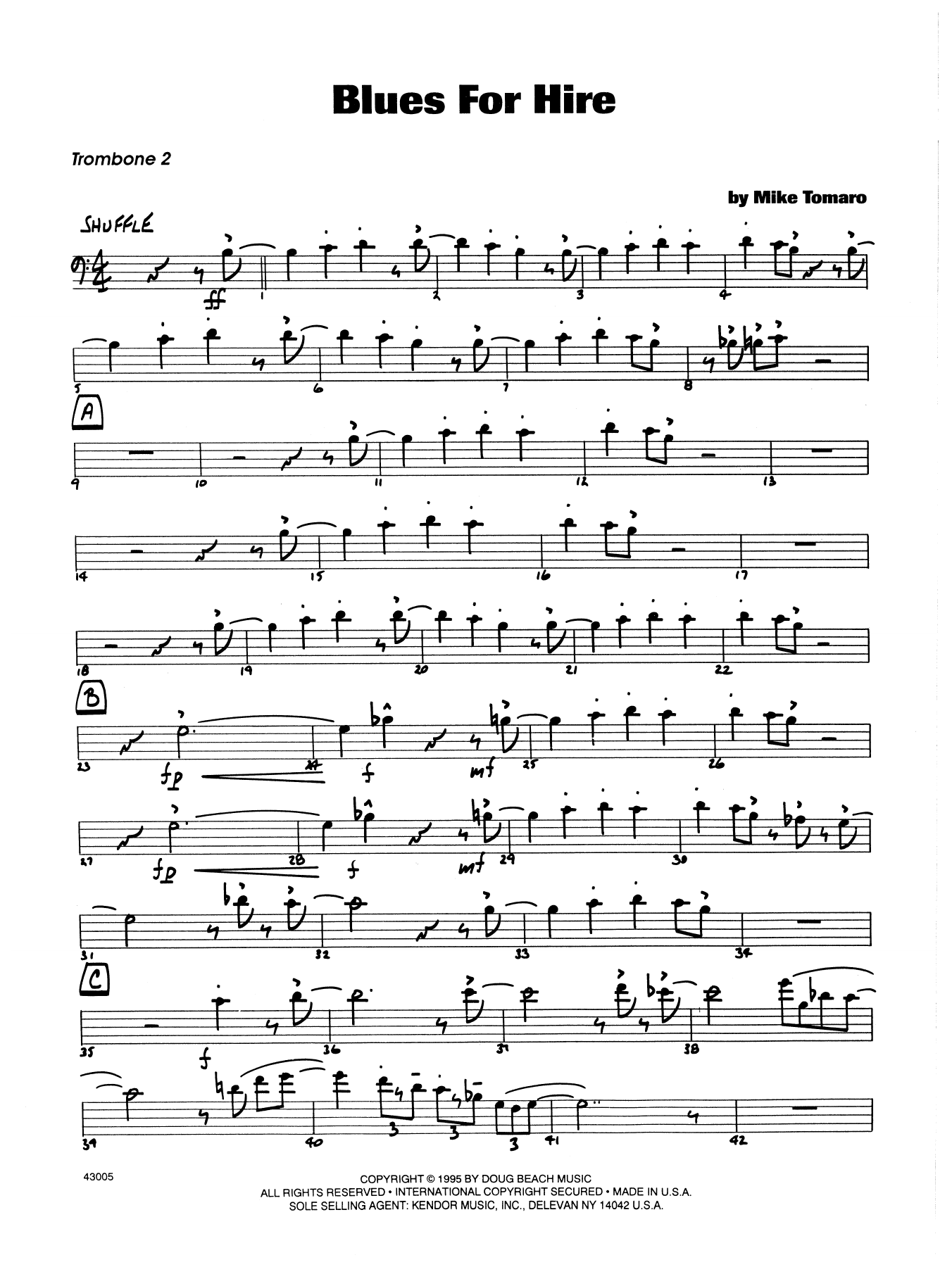 Download Mike Tomaro Blues For Hire - 2nd Trombone Sheet Music