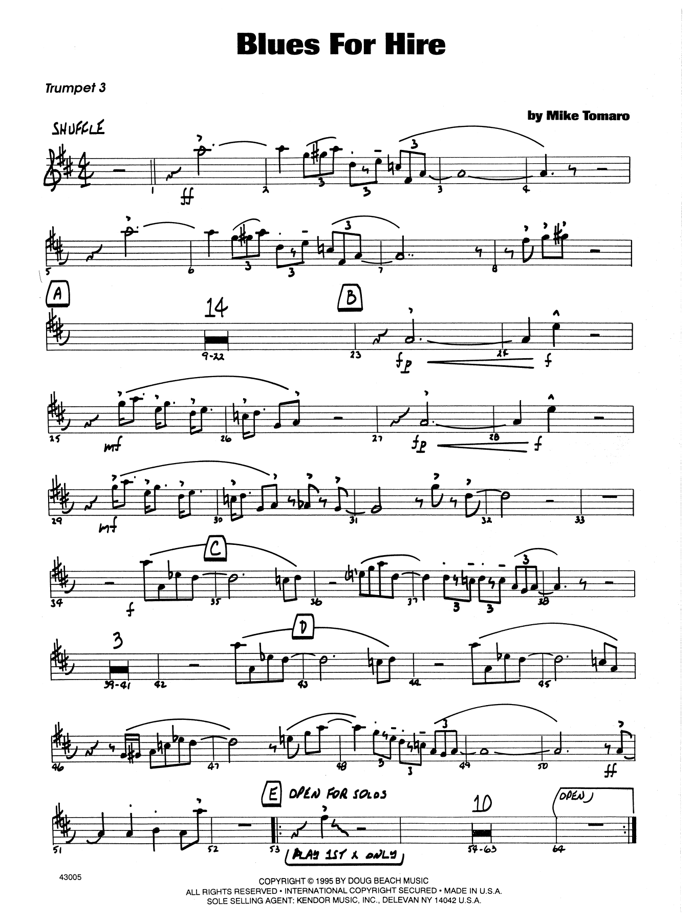 Download Mike Tomaro Blues For Hire - 3rd Bb Trumpet Sheet Music