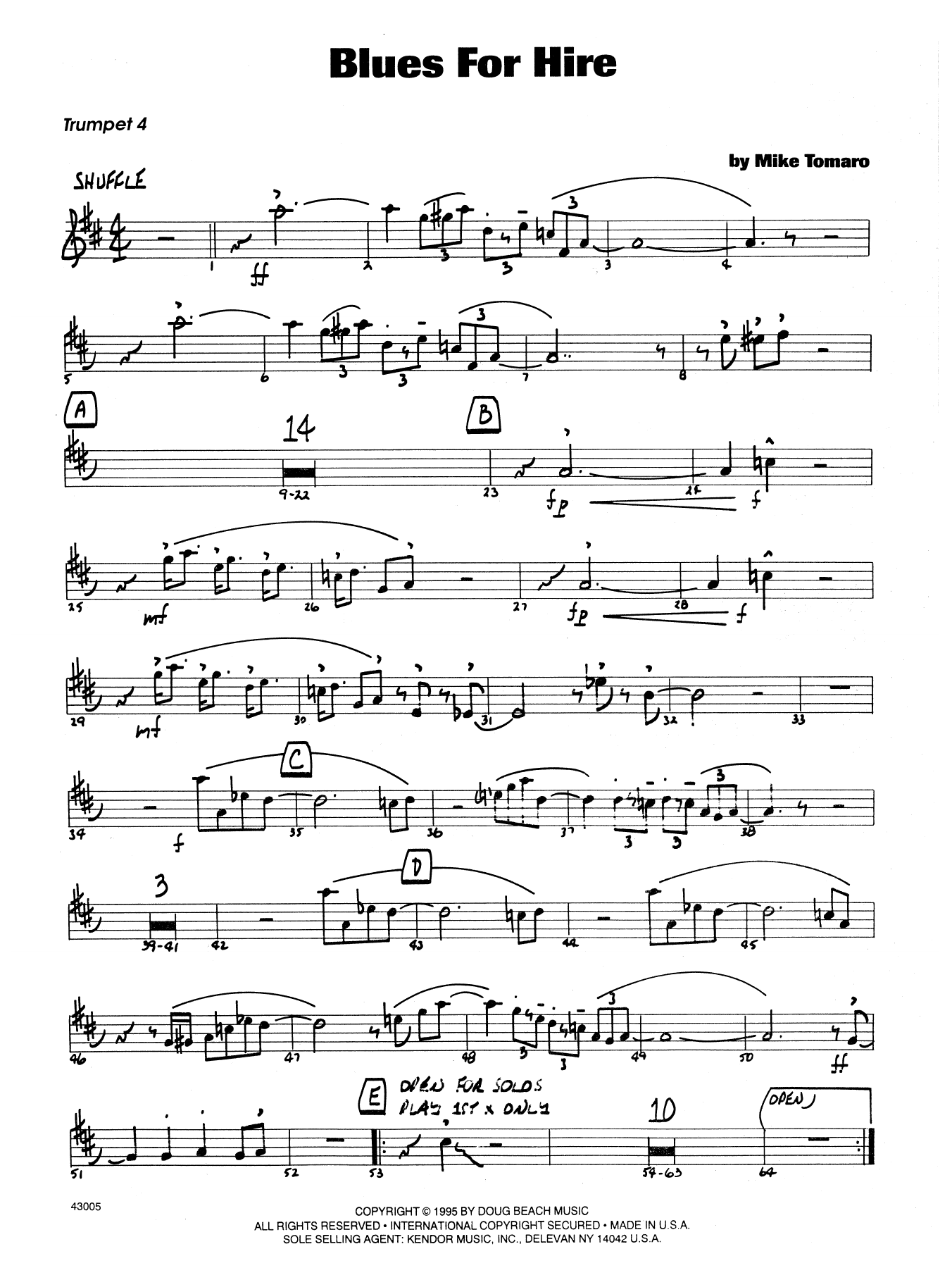 Download Mike Tomaro Blues For Hire - 4th Bb Trumpet Sheet Music