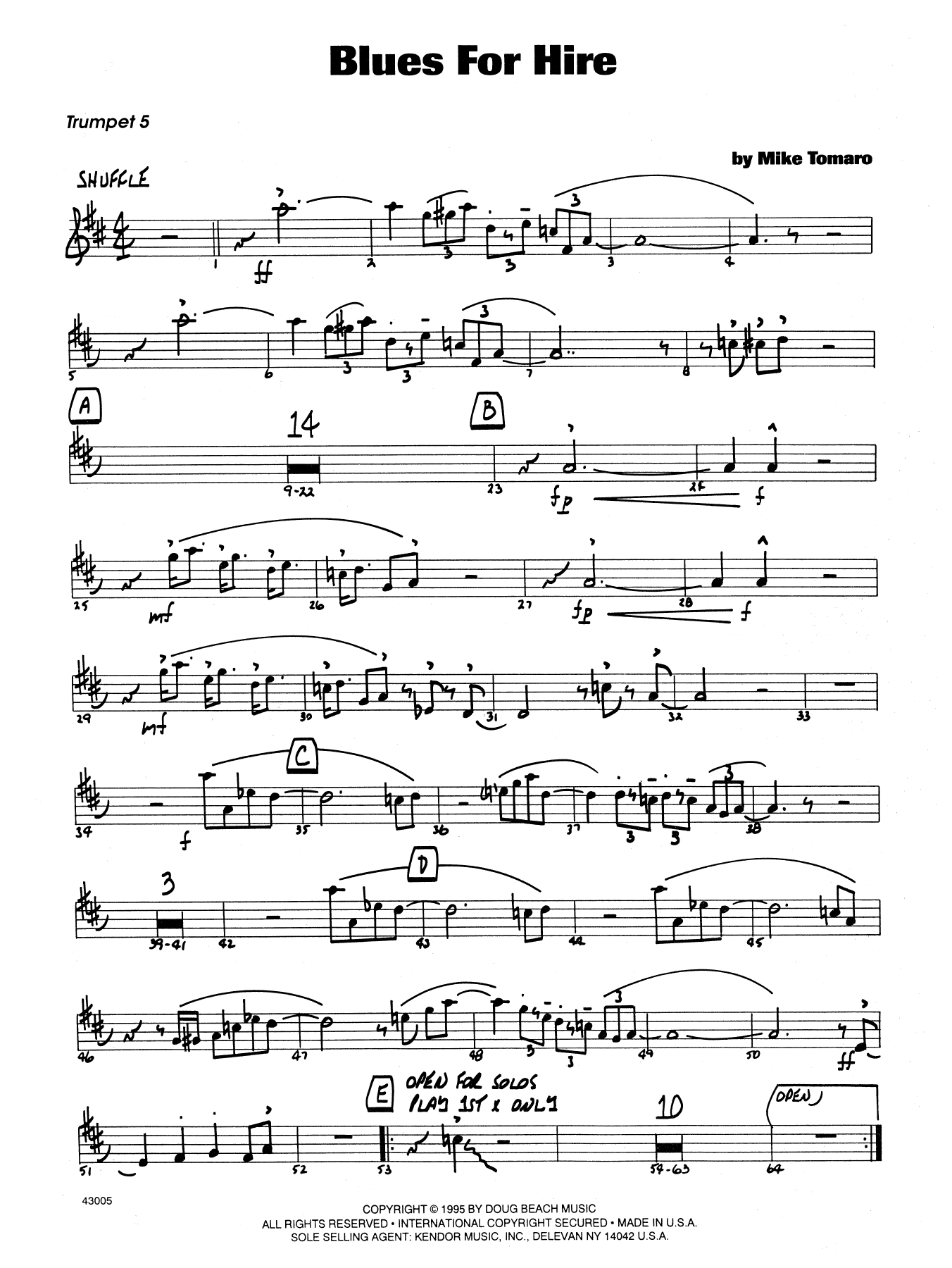 Download Mike Tomaro Blues For Hire - 5th Bb Trumpet Sheet Music