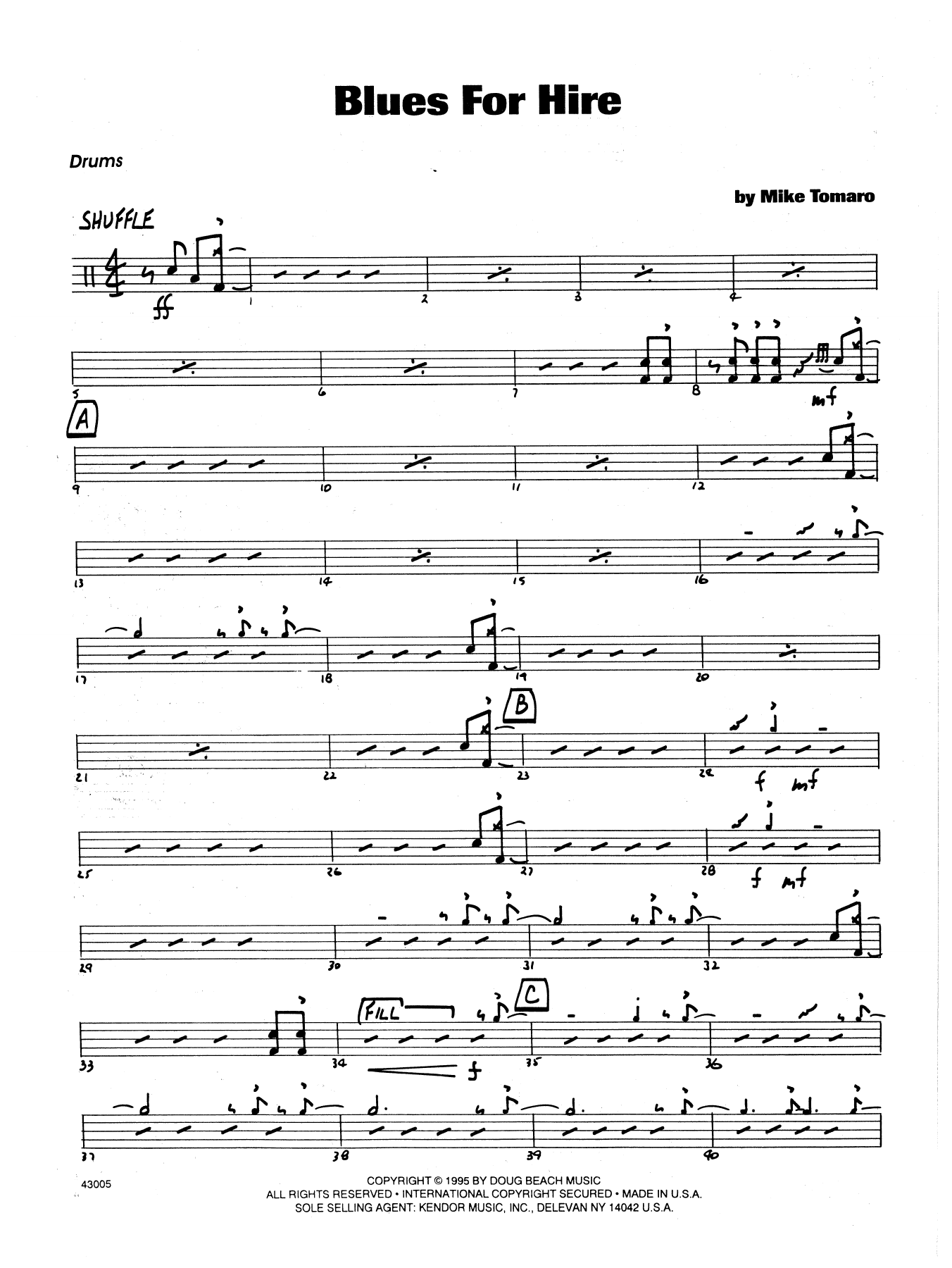 Download Mike Tomaro Blues For Hire - Drum Set Sheet Music