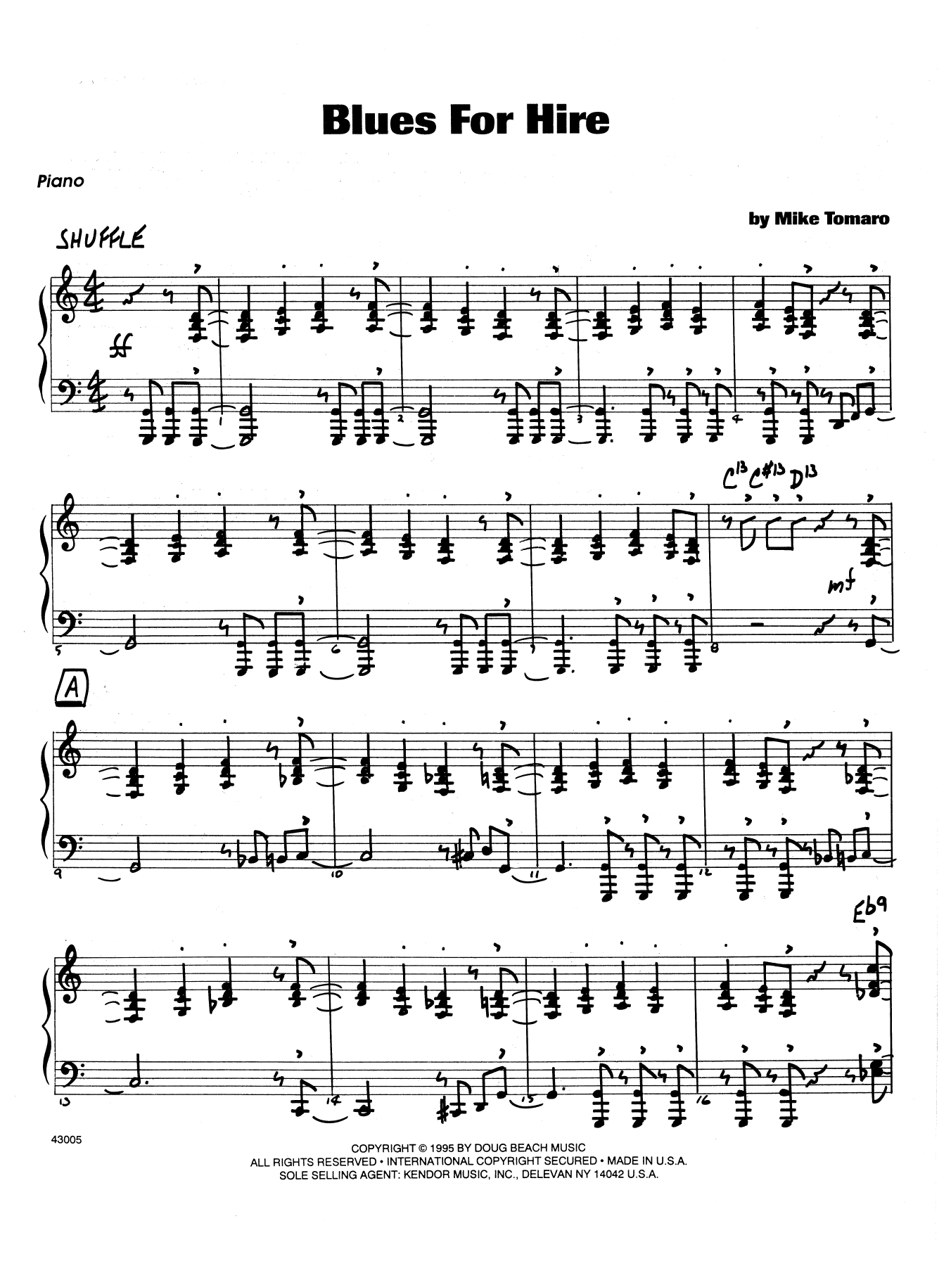 Download Mike Tomaro Blues For Hire - Piano Sheet Music