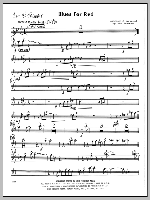 Download John Fedchock Blues For Red - 1st Bb Trumpet Sheet Music