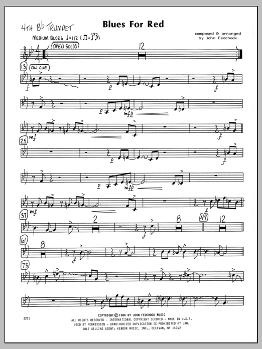 Download John Fedchock Blues For Red - 4th Bb Trumpet Sheet Music