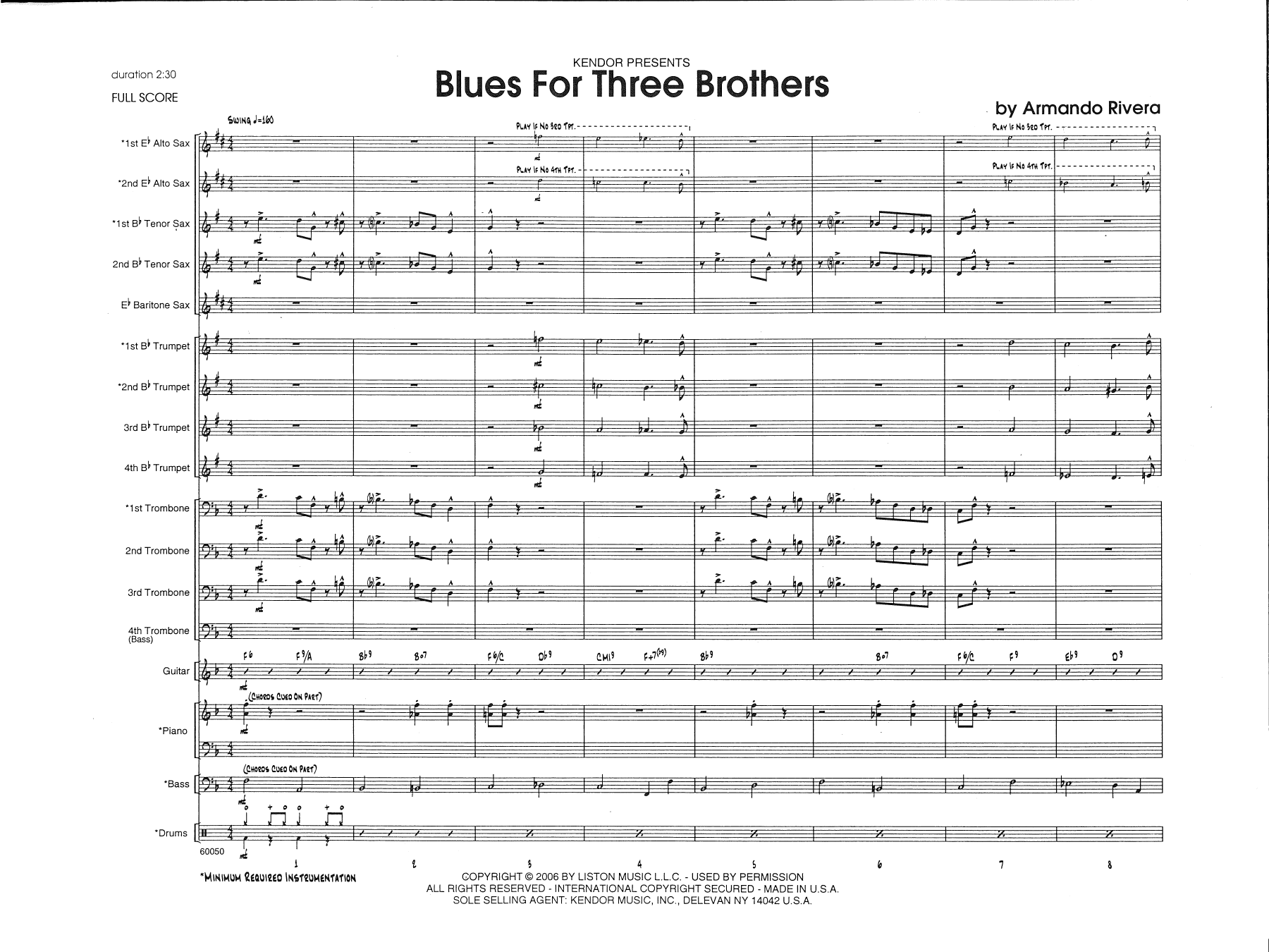 Download Armando Rivera Blues For Three Brothers - Full Score Sheet Music