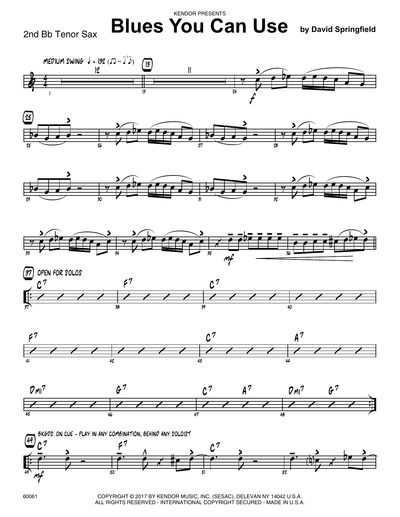 Download David Springfield Blues You Can Use - 2nd Bb Tenor Saxoph Sheet Music