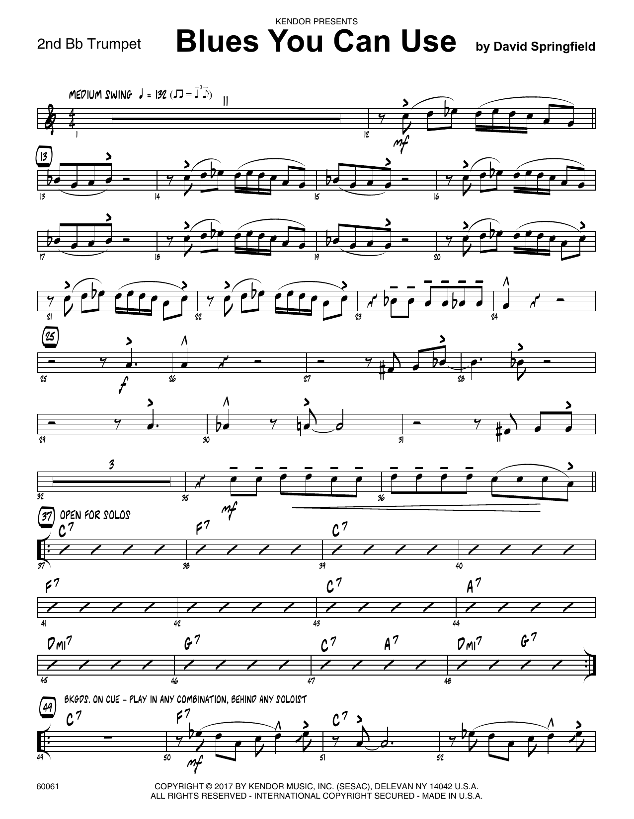 Download David Springfield Blues You Can Use - 2nd Bb Trumpet Sheet Music