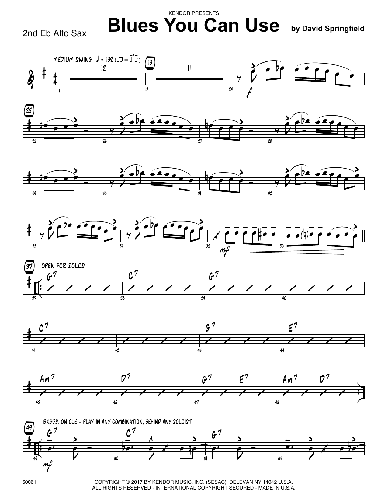 Download David Springfield Blues You Can Use - 2nd Eb Alto Saxopho Sheet Music