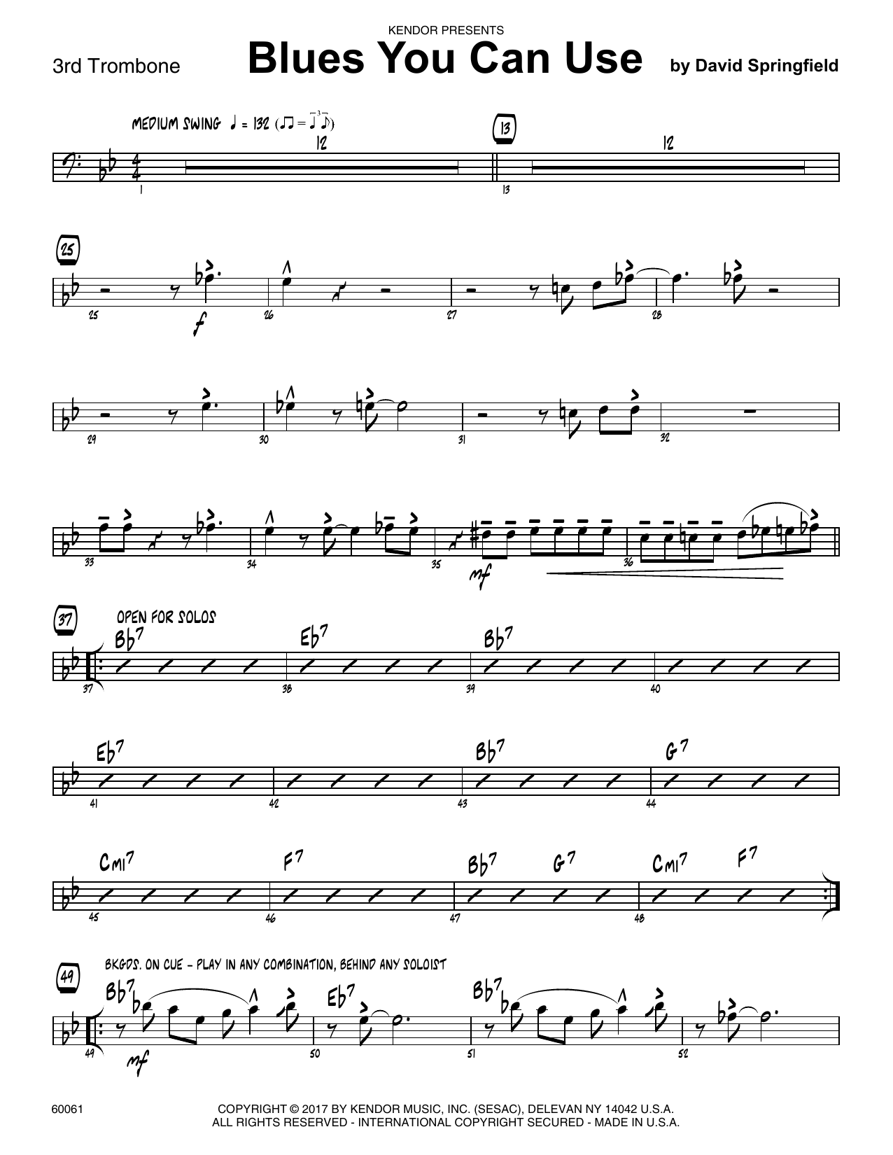 Download David Springfield Blues You Can Use - 3rd Trombone Sheet Music