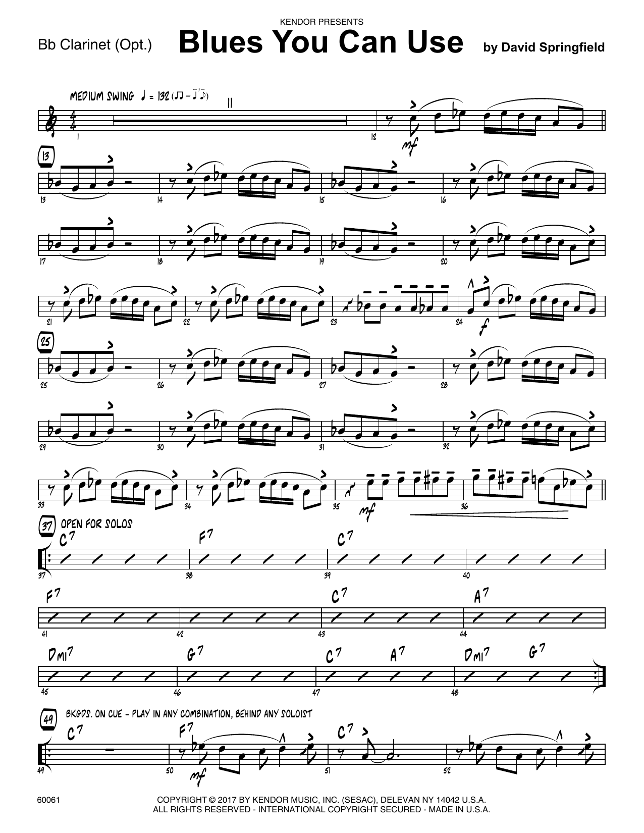 Download David Springfield Blues You Can Use - Bb Clarinet Sheet Music